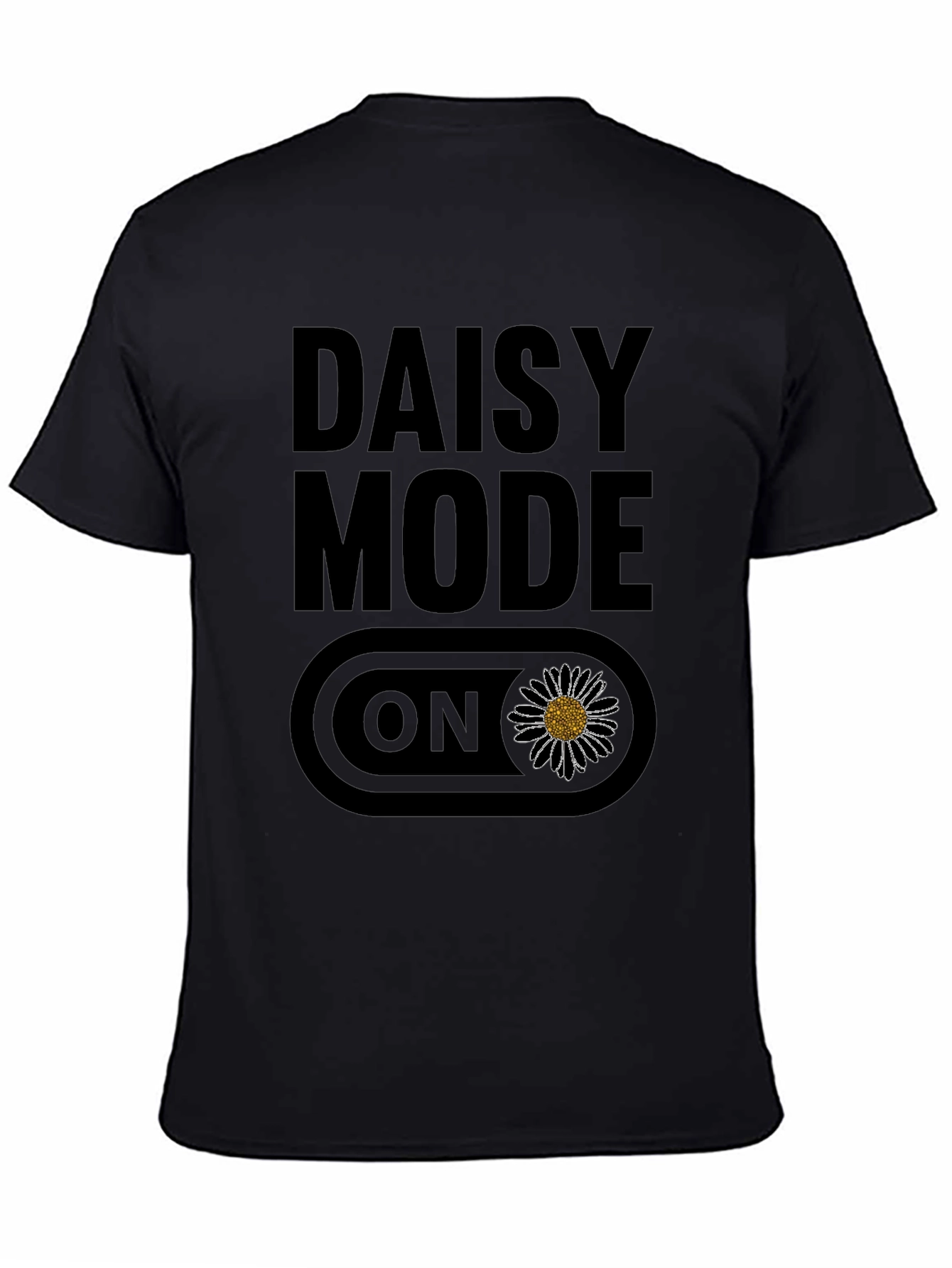 Black Daisy Mode ON Graphic T-Shirt - Black Casual Tee view 4