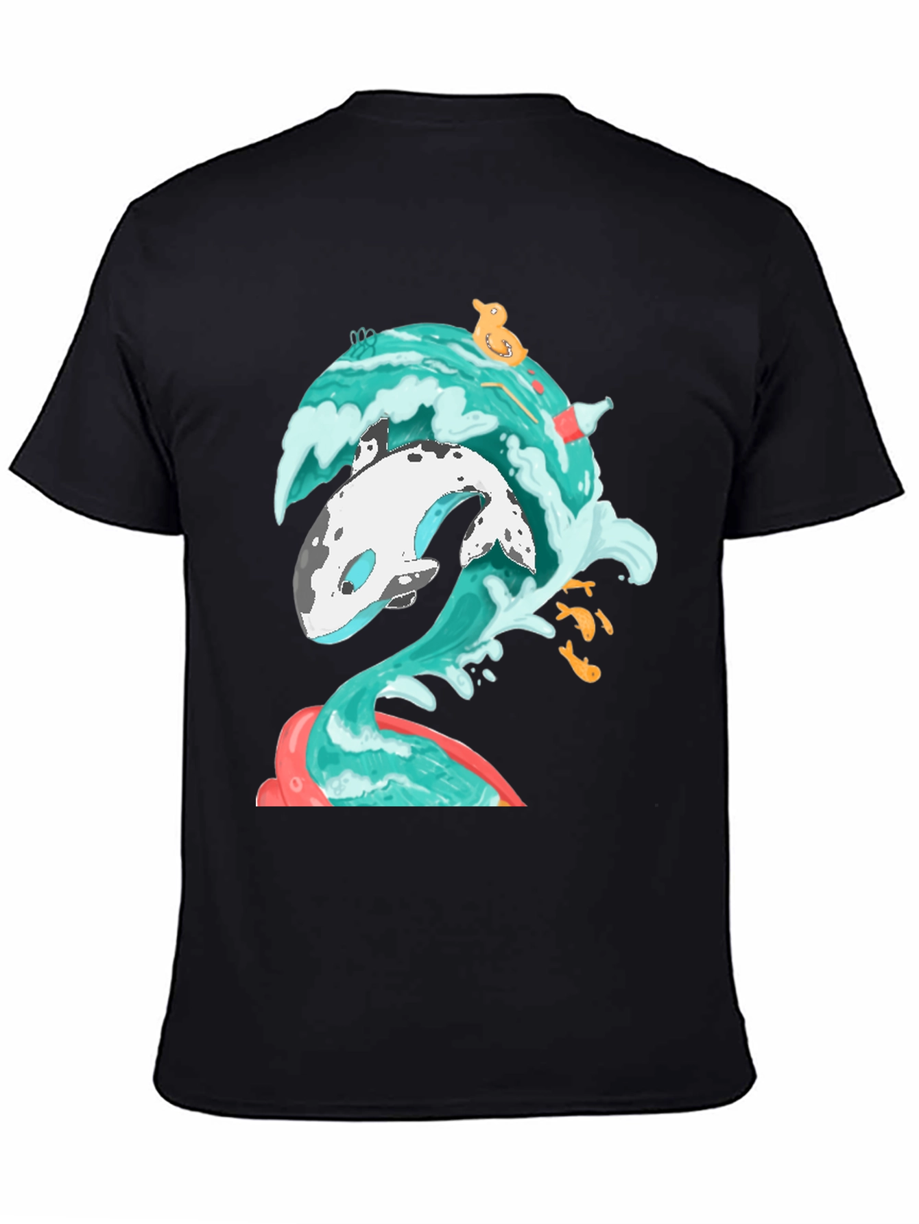 Black Whale Wave Graphic Tee - Unique Ocean Art T-Shirt view 4