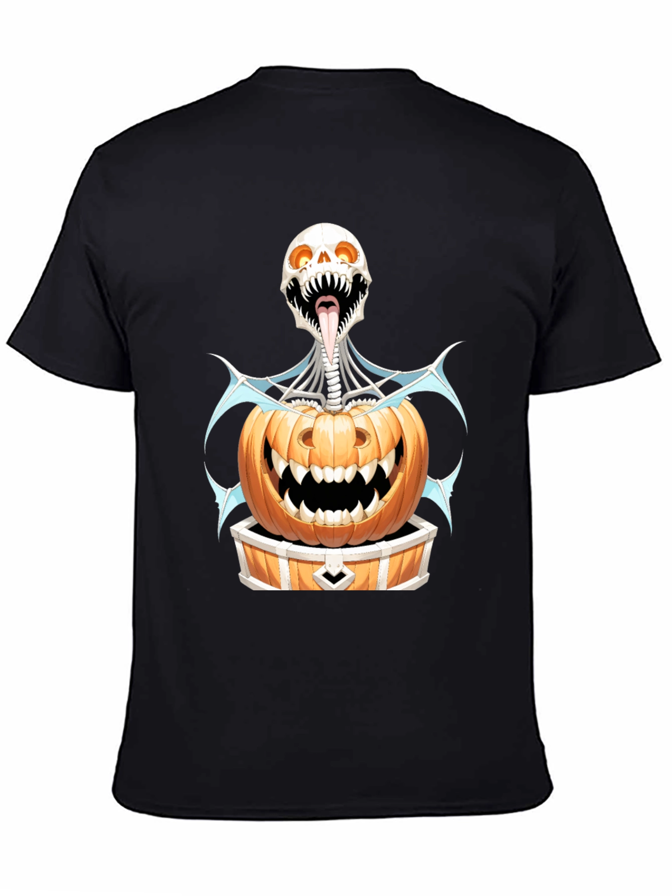 Black Halloween Skeleton Pumpkin Graphic Tee view 4