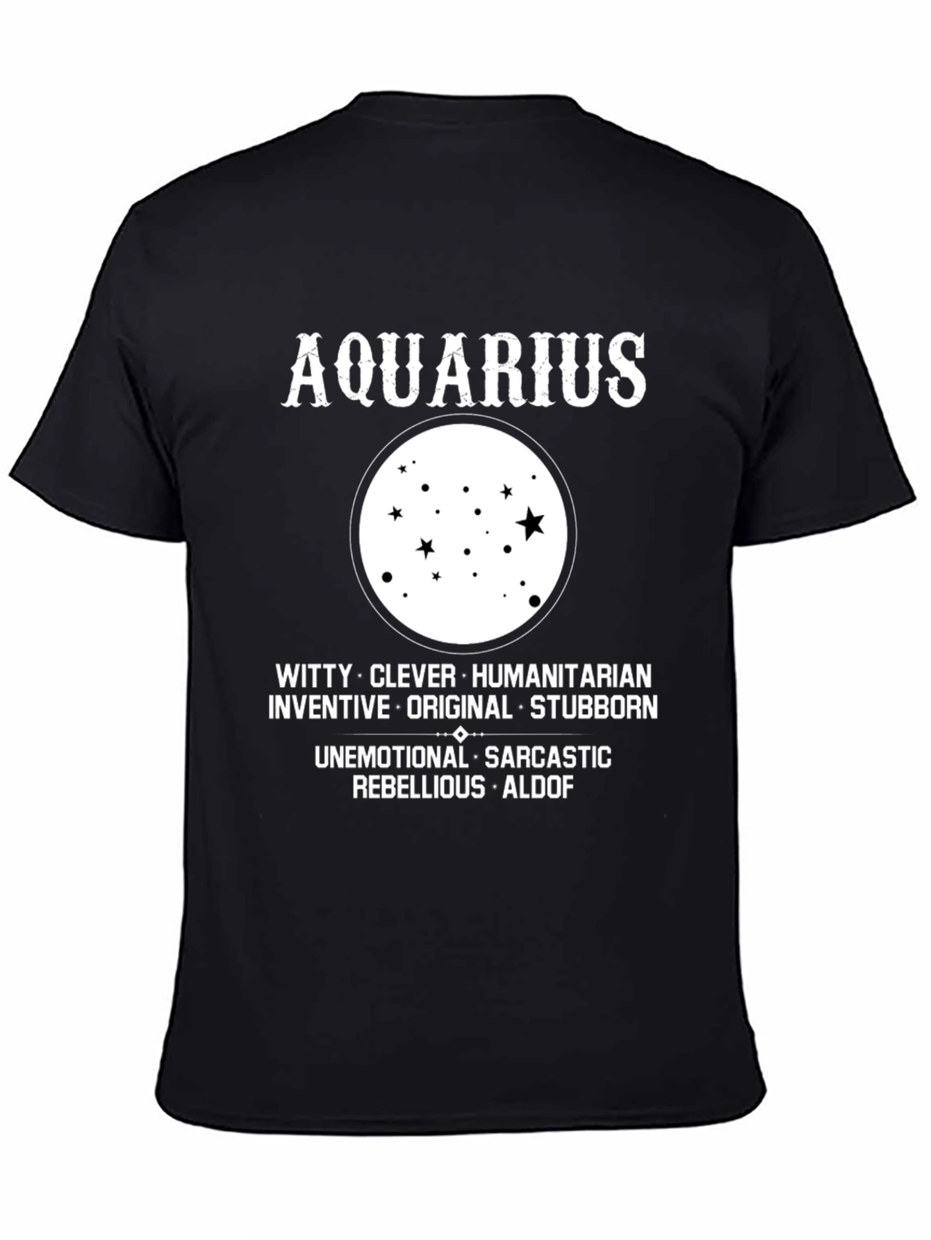 Black Aquarius Zodiac Star Sign Black T-Shirt view 4