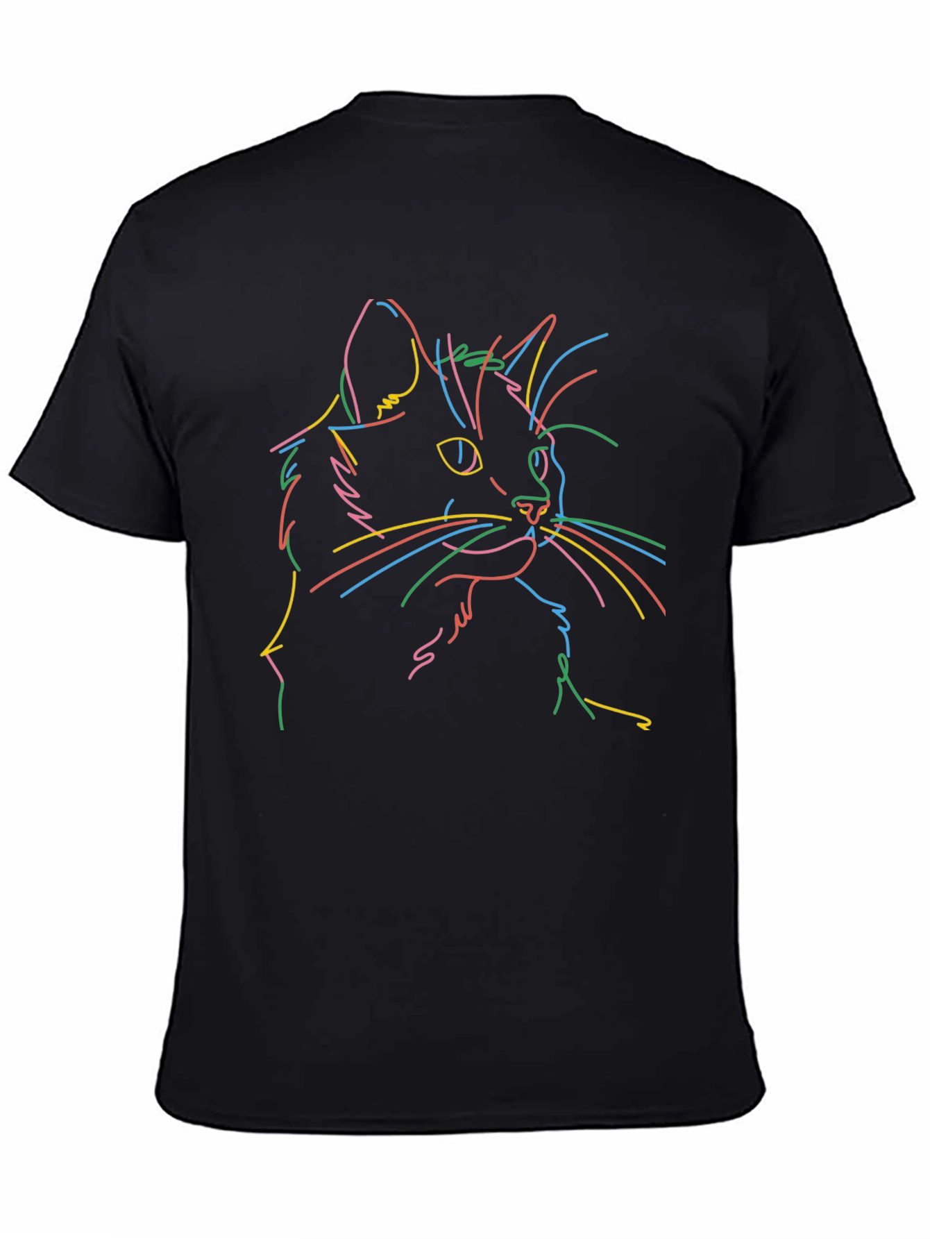 Black Neon Cat Line Art Black T-Shirt view 4