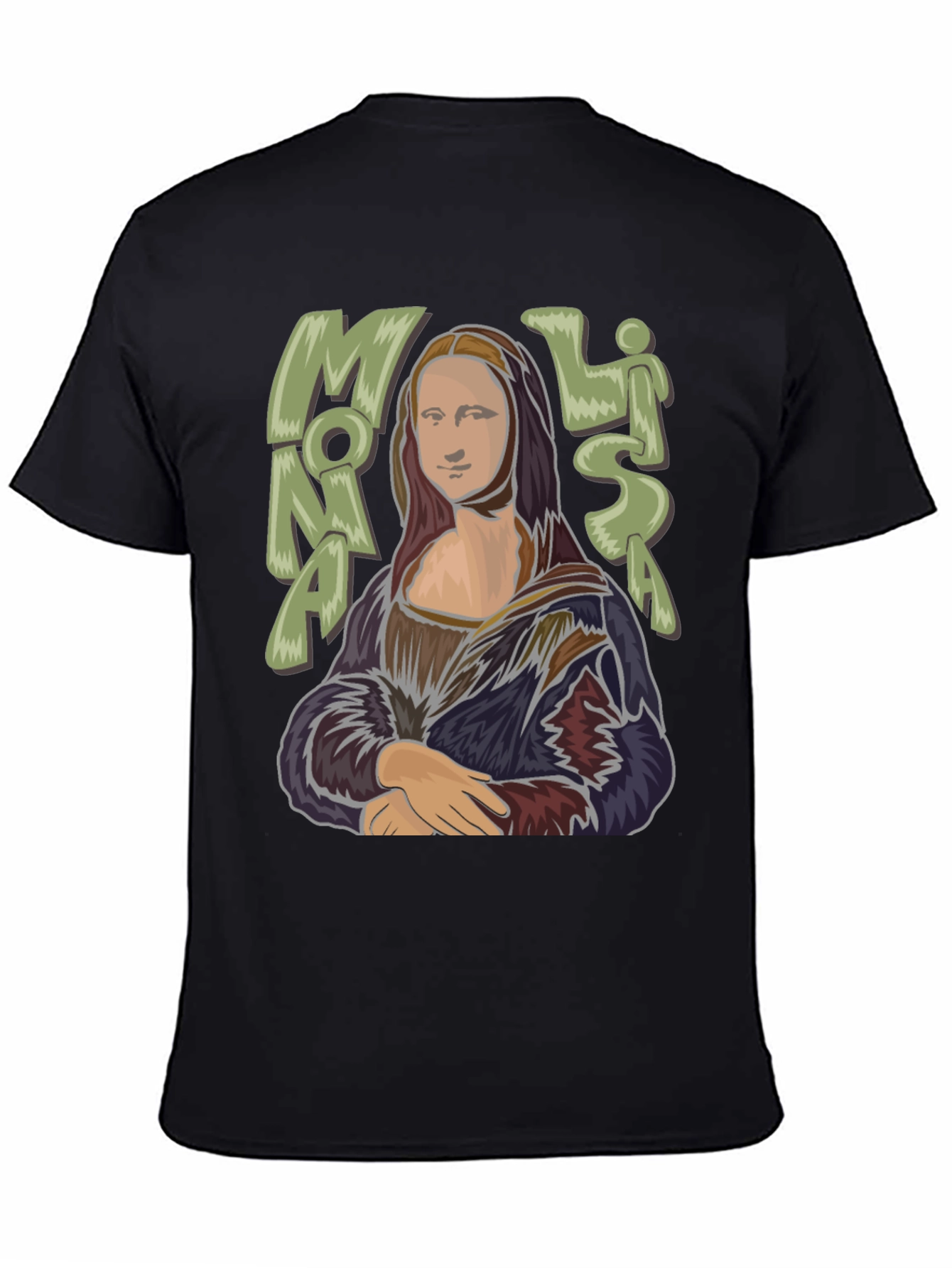Black Mona Lisa Graphic Tee - Classic Art Style T-Shirt view 4