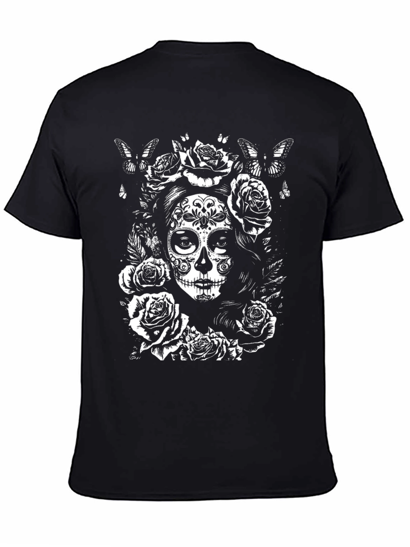 Black Sugar Skull Rose Graphic T-Shirt - Black view 4
