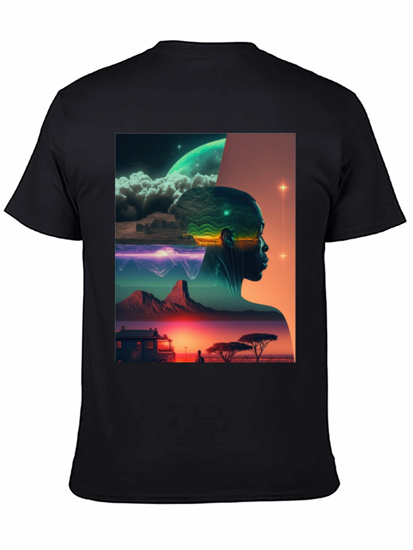 Black Afrofuturism Graphic Tee - Sci-Fi Landscape Black T-Shirt view 4