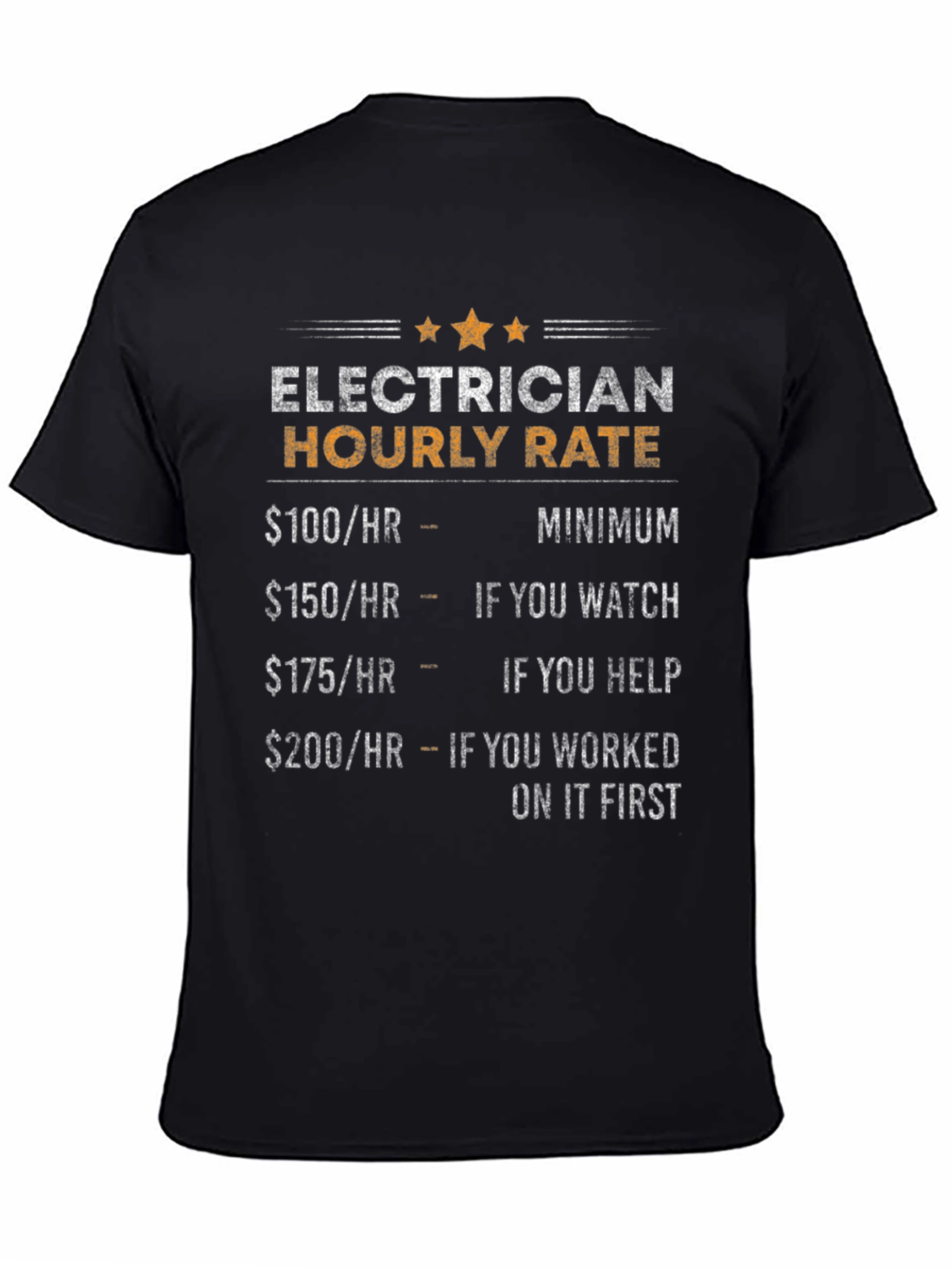 Black Electrician Hourly Rate Humor T-Shirt view 4