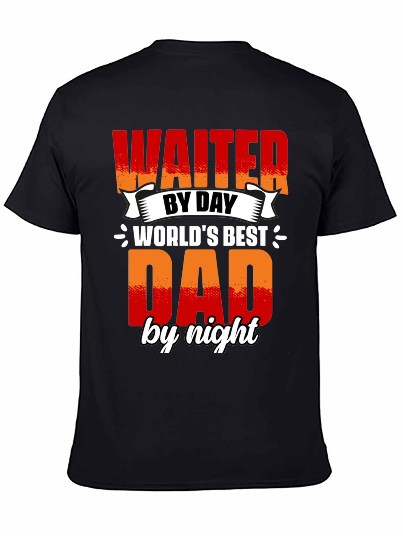 Black Waiter Dad T-Shirt - World's Best Dad view 4