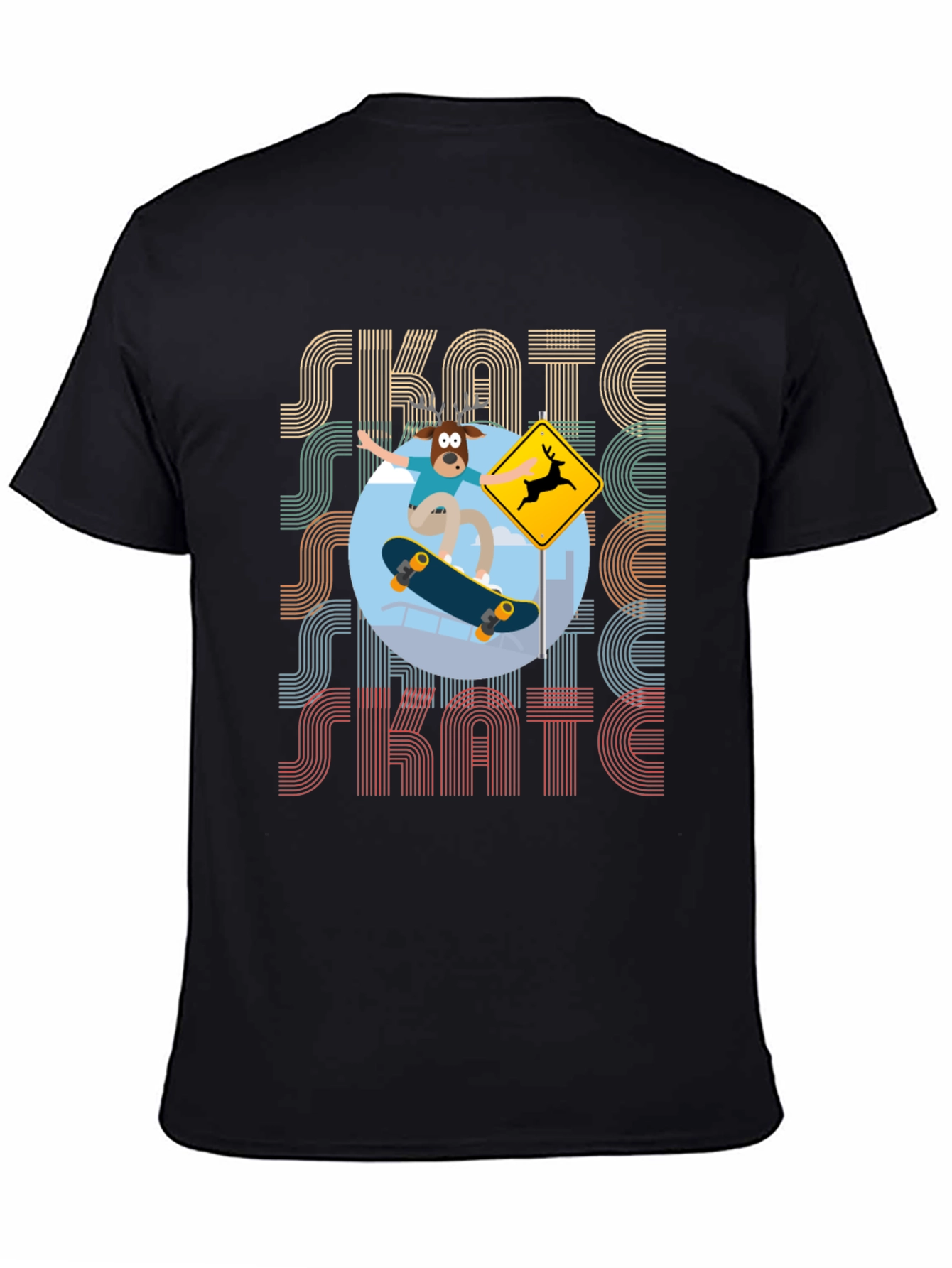 Black Skate T-Shirt - Skateboard Deer Crossing Tee view 4