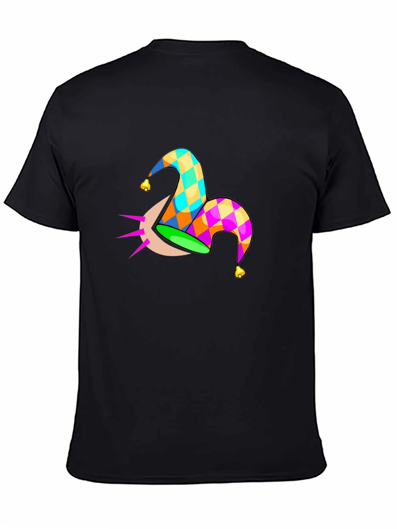 Black Jester Hat Graphic Tee - Classic Black Cotton T-Shirt view 4