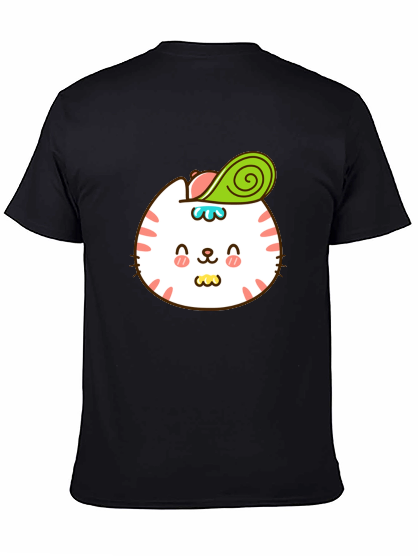 Black Cute Cat Avocado T-Shirt - Stylish Cartoon Design view 4
