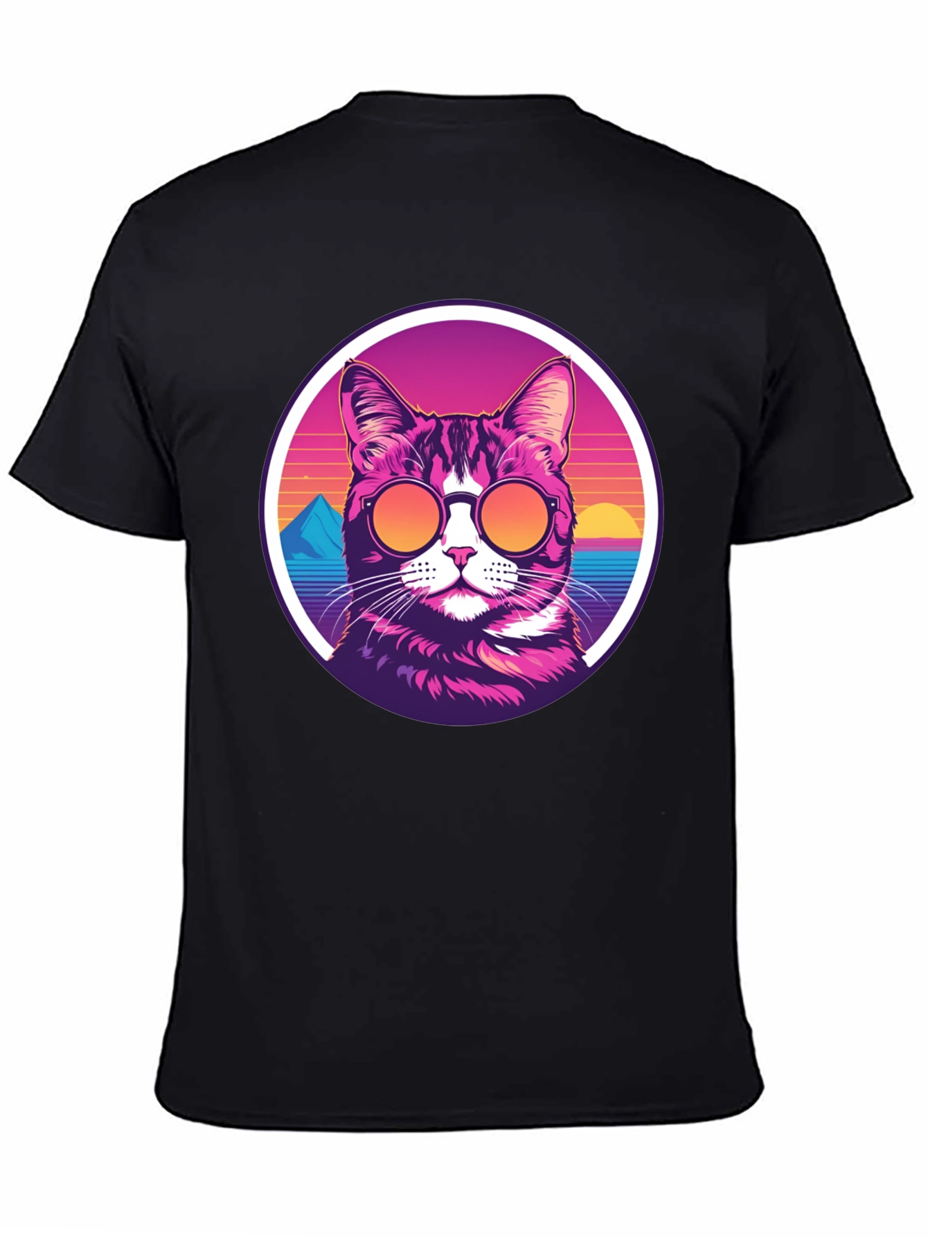 Black Retro Cat T-Shirt - Cool Cat with Shades view 4