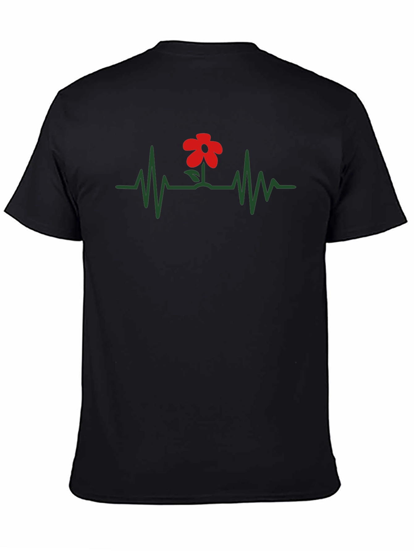 Black Heartbeat Flower Graphic Tee - Black view 4