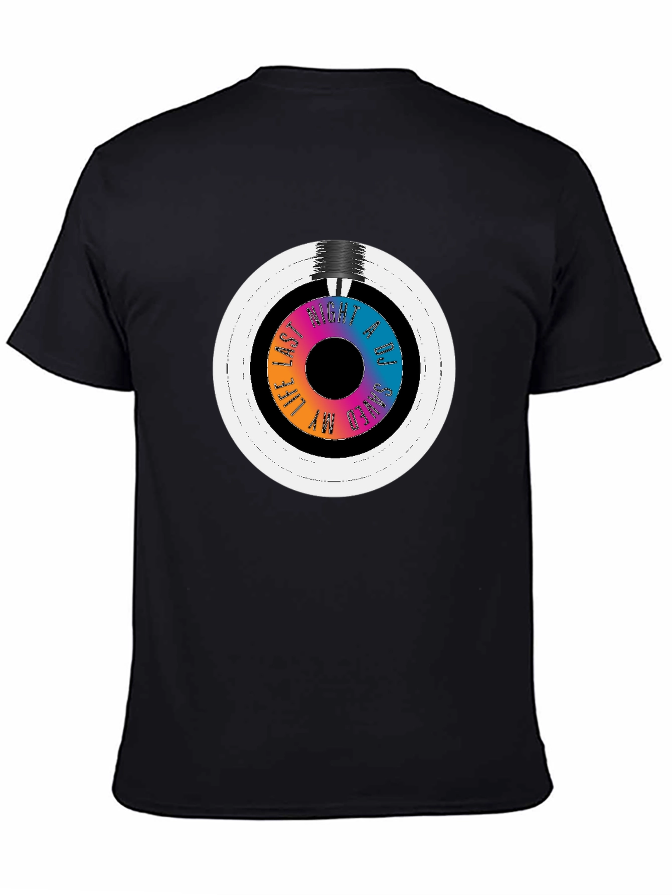 Black Colorful Vinyl Record Graphic Tee - Black Cotton Blend T-Shirt view 4