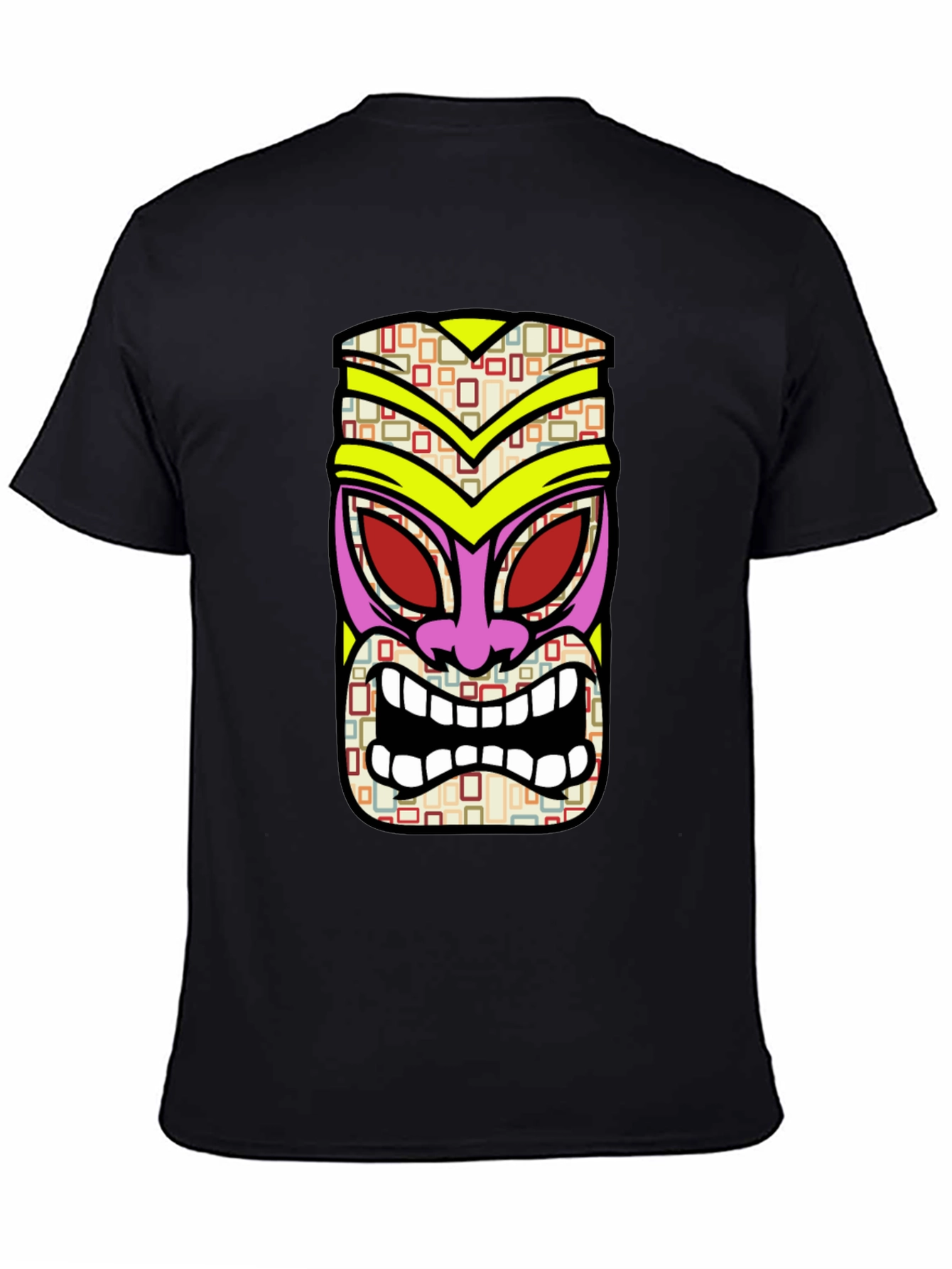 Black Tiki Mask Graphic Tee - Black Cotton T-Shirt view 4