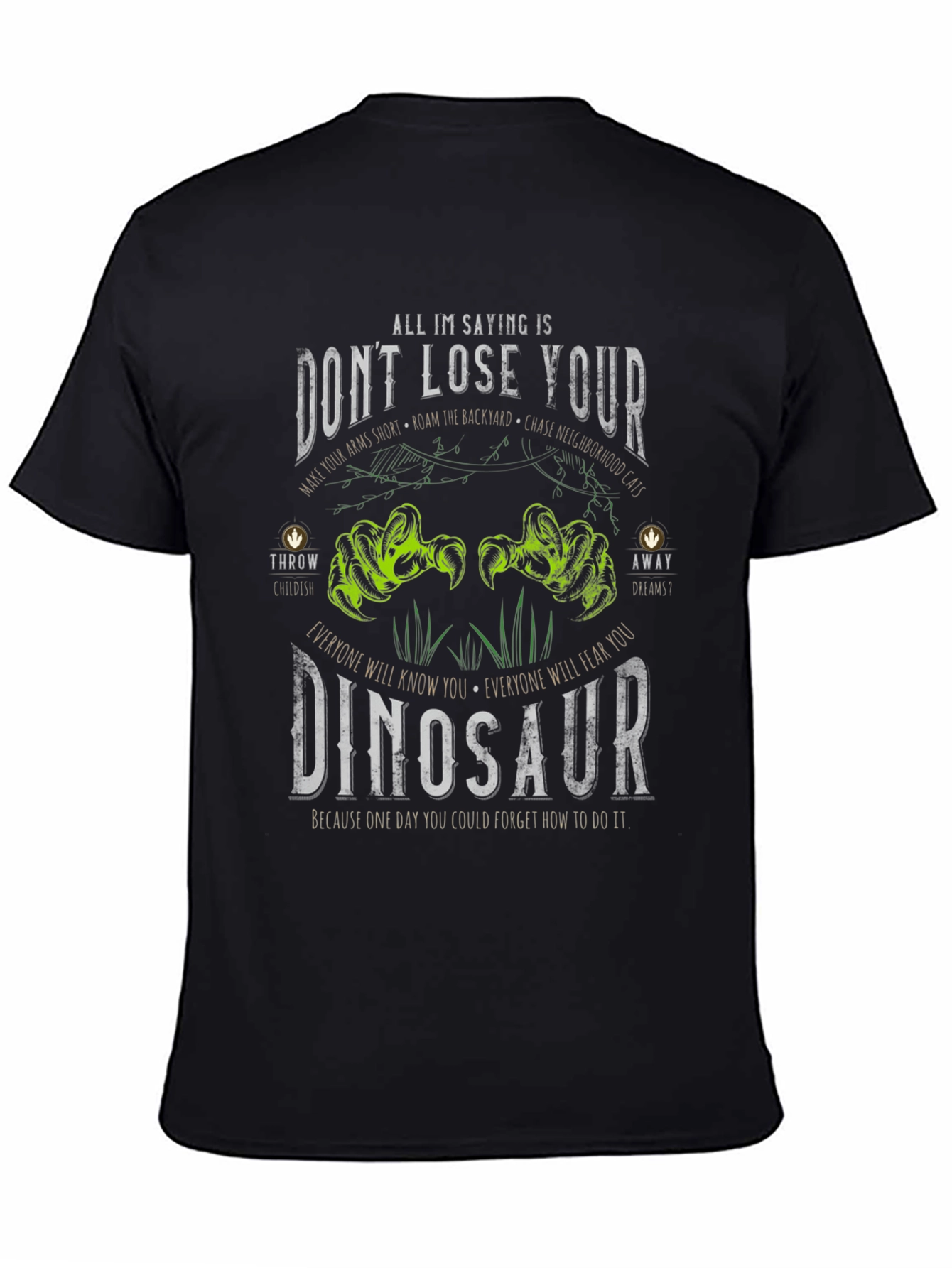 Black Don't Lose Your Dinosaur Graphic Tee - Black Cotton T-Shirt view 4