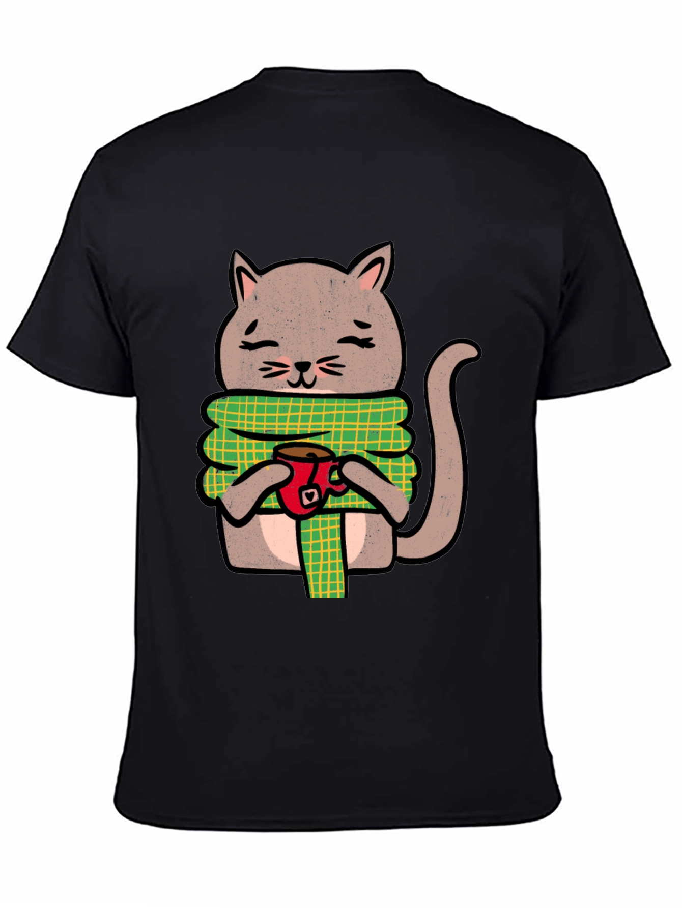 Black Cozy Cat Coffee T-Shirt - Cute Cartoon Tee view 4