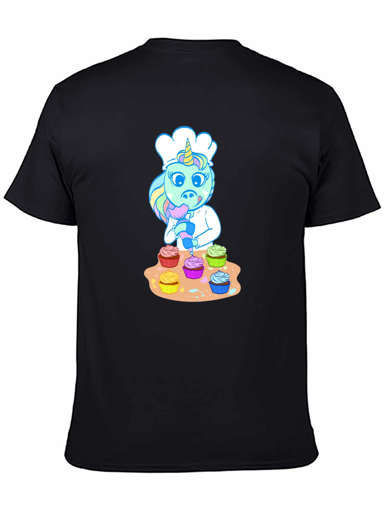 Black Unicorn Chef Cupcake T-Shirt view 4