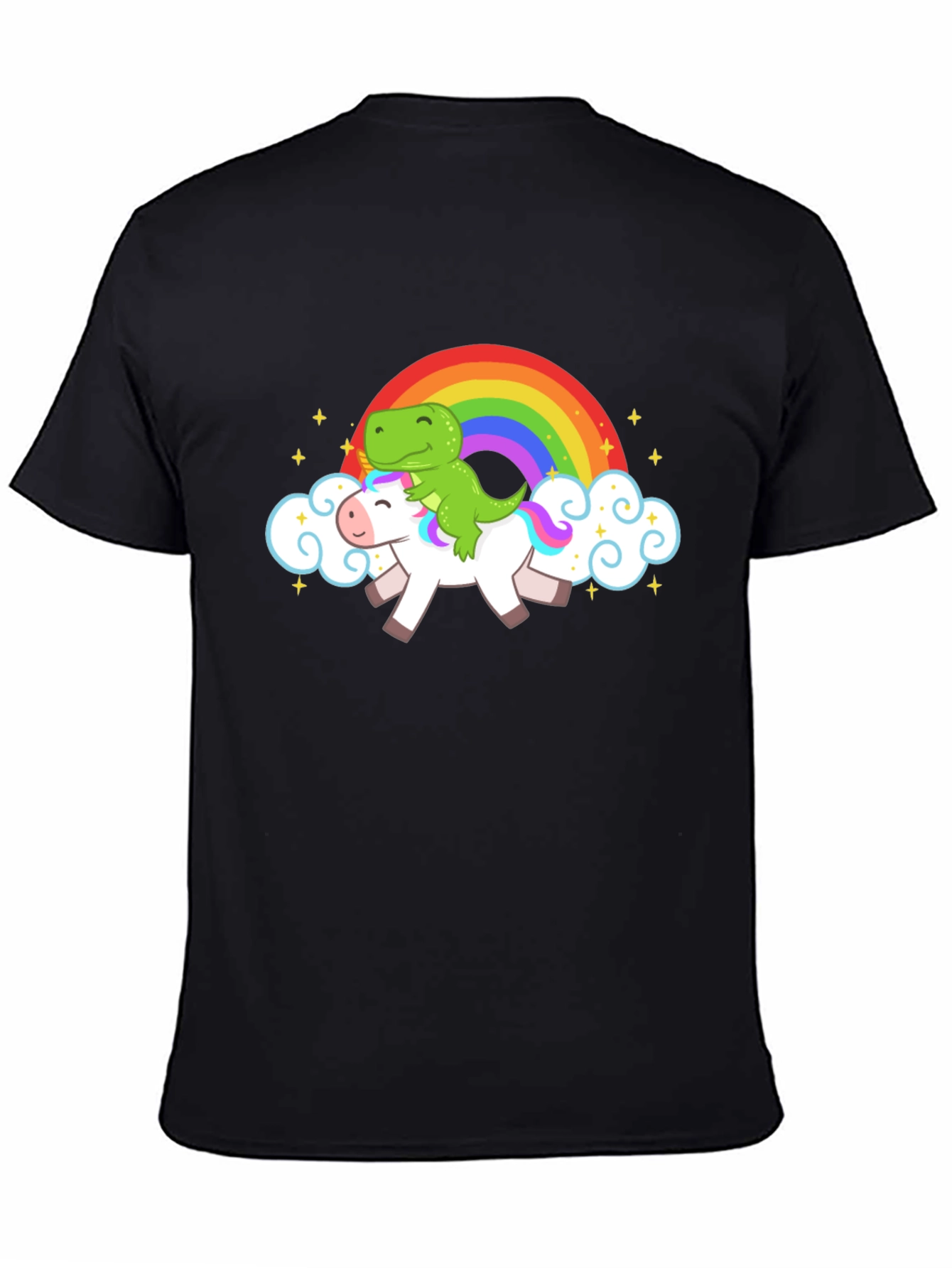 Black Dinosaur Unicorn Rainbow T-Shirt view 4