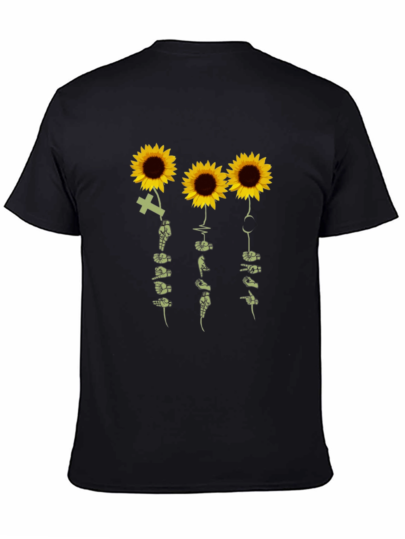 Black Sunflower Sign Language T-Shirt - Black view 4