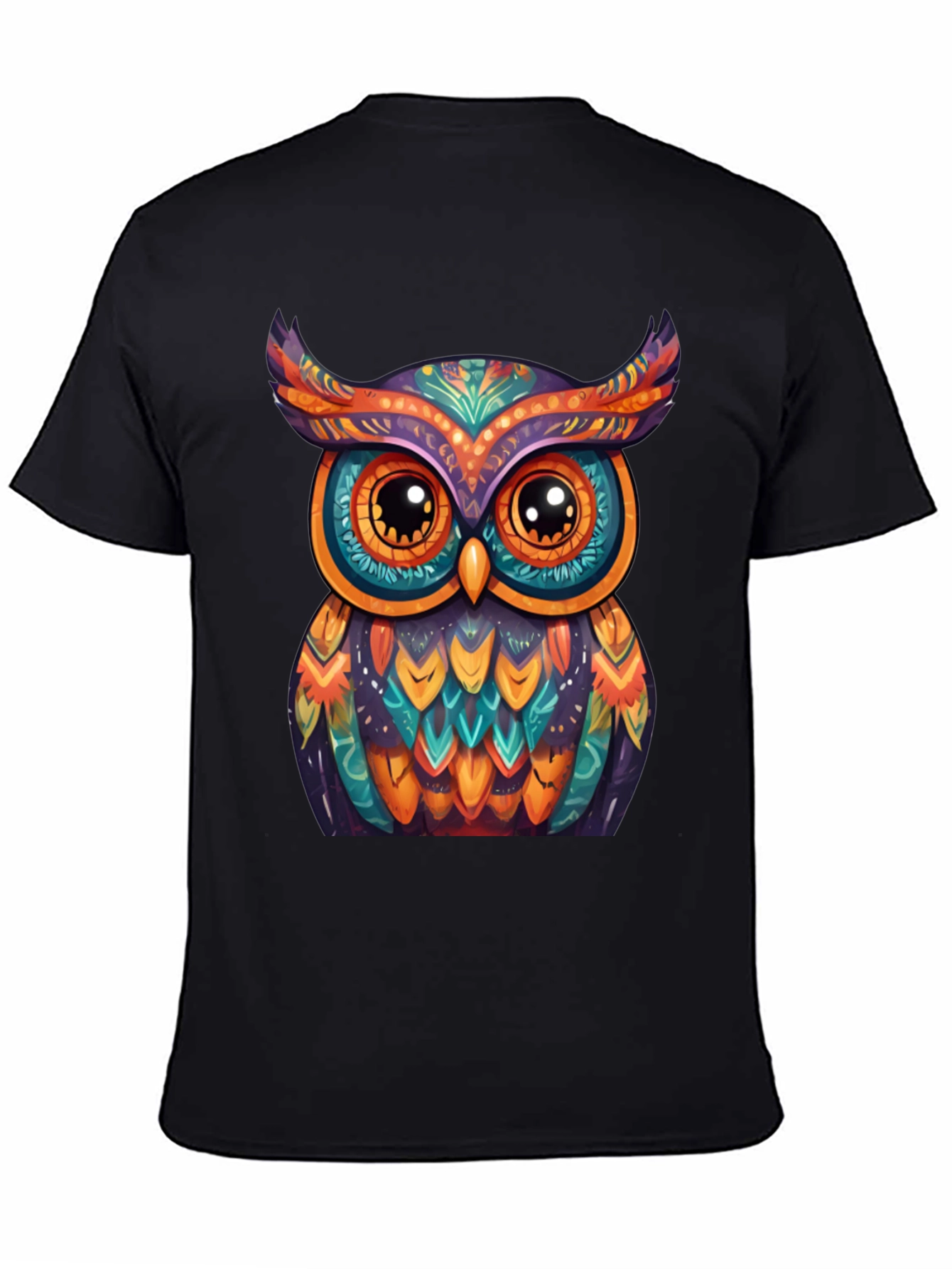 Black Colorful Owl Graphic Tee - Unique Artistic Design view 4