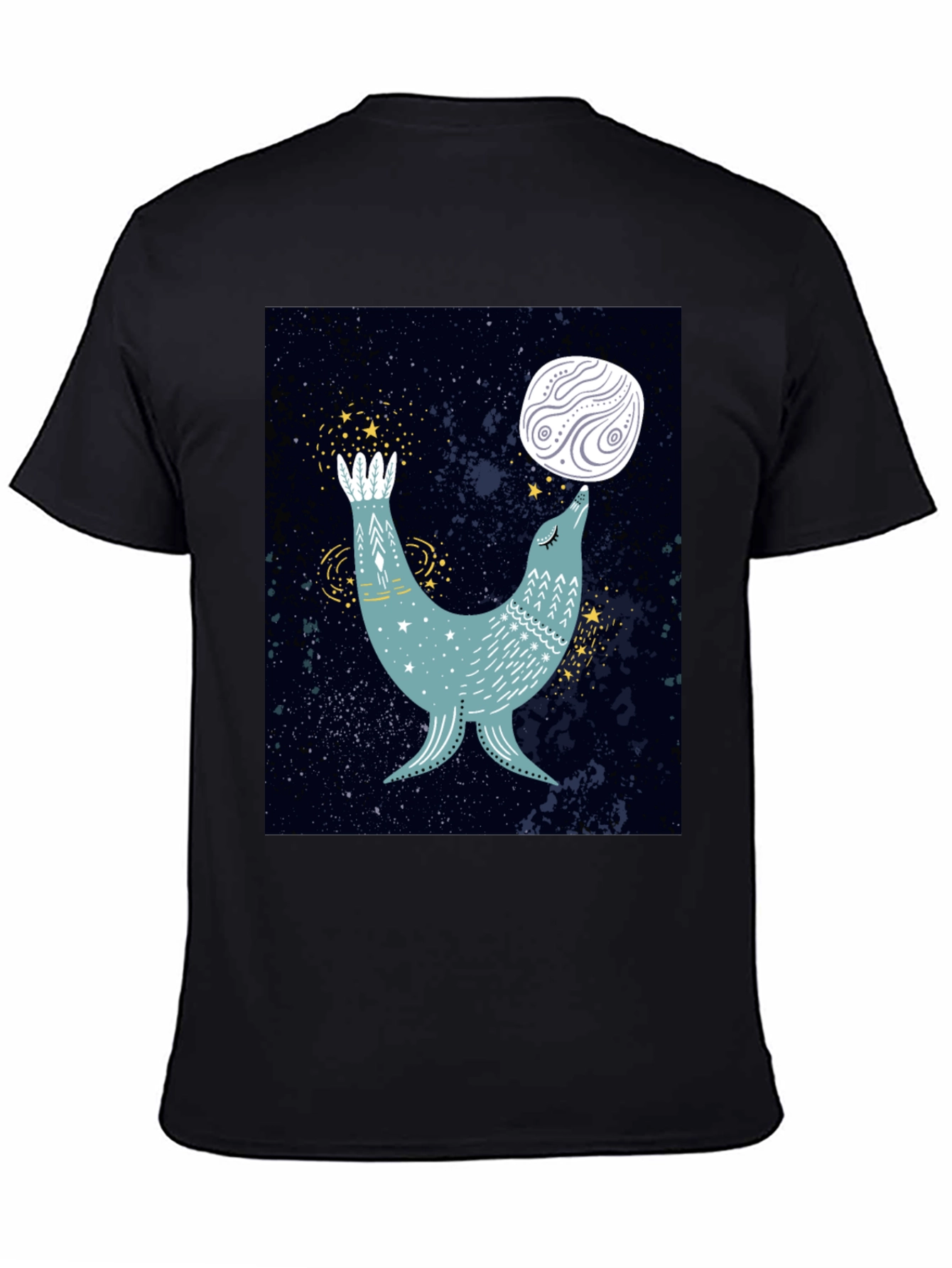 Black Cosmic Seal T-Shirt - Celestial Animal Design view 4