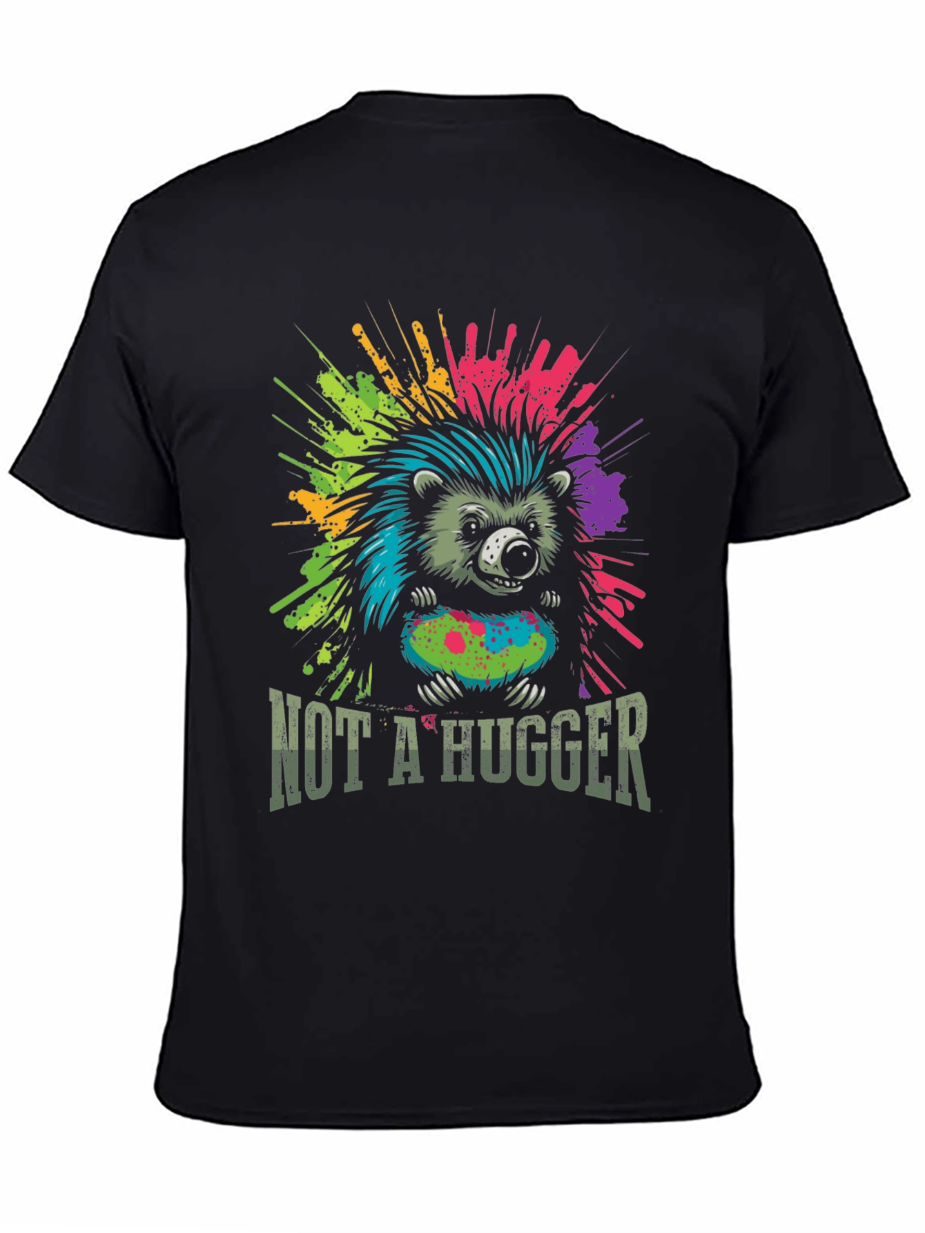 Black Not A Hugger Hedgehog Graphic Tee view 4