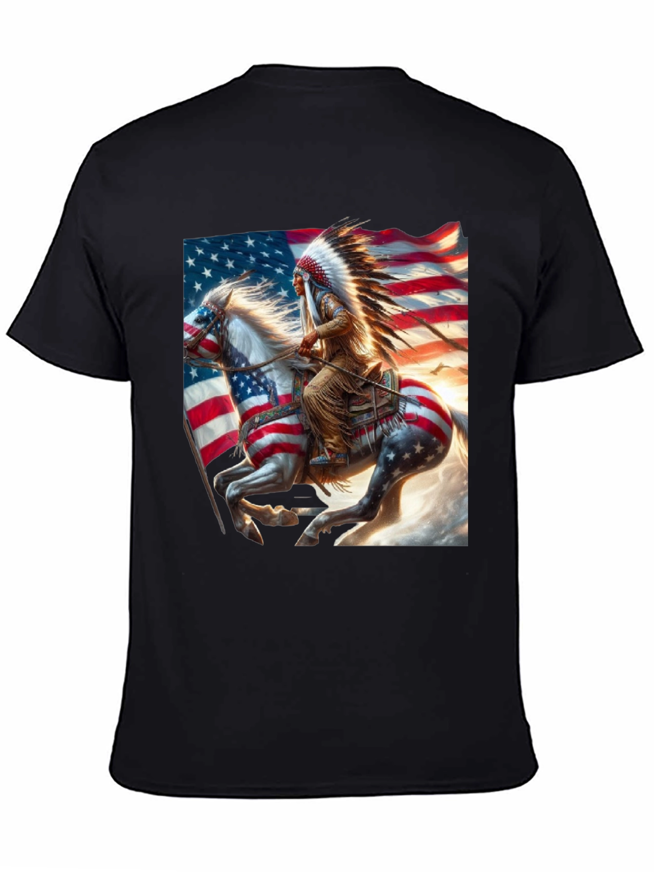 Black Native American Flag T-Shirt view 4