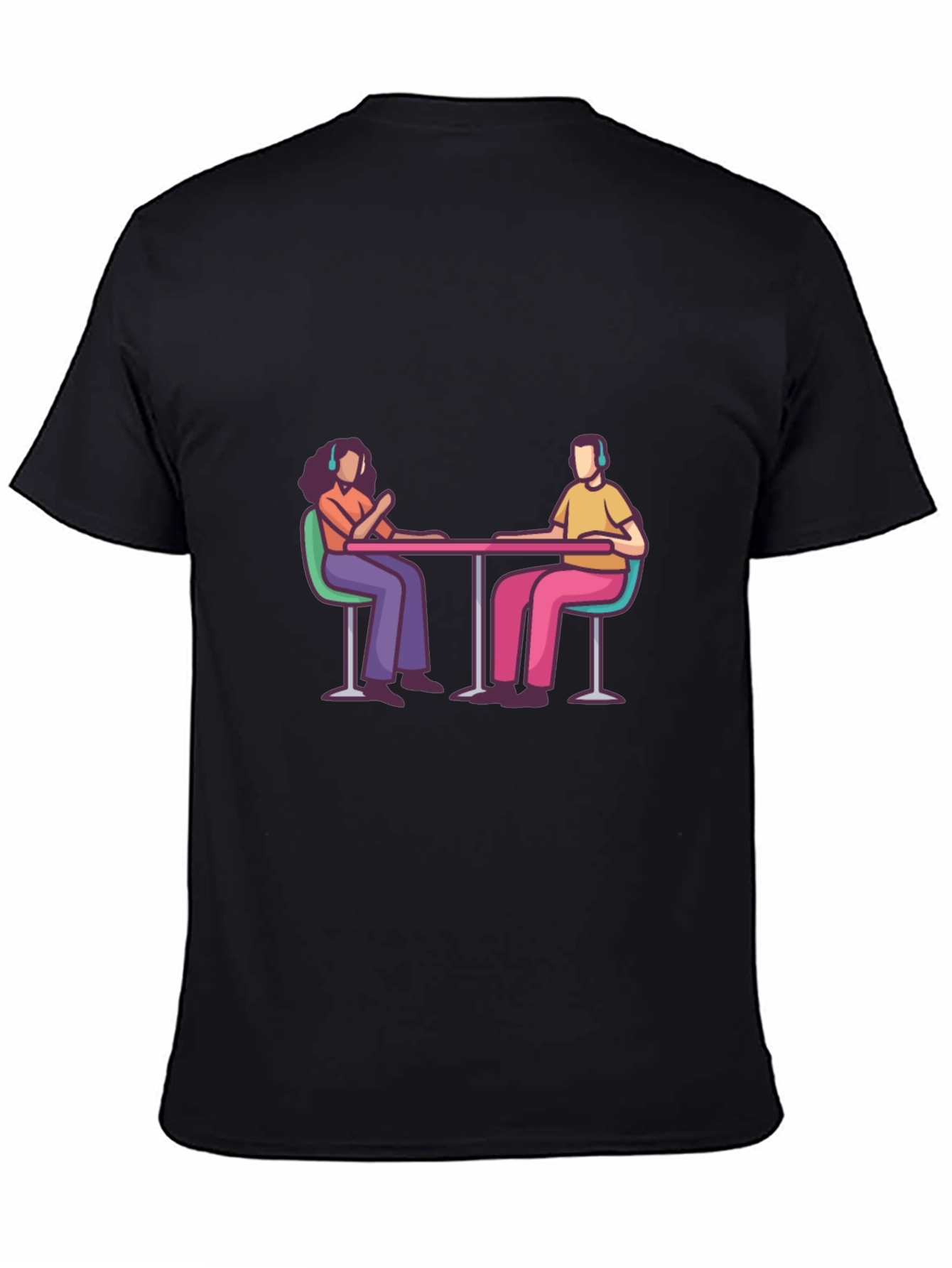Black Stylish Black Tee with People at Table Graphic view 4