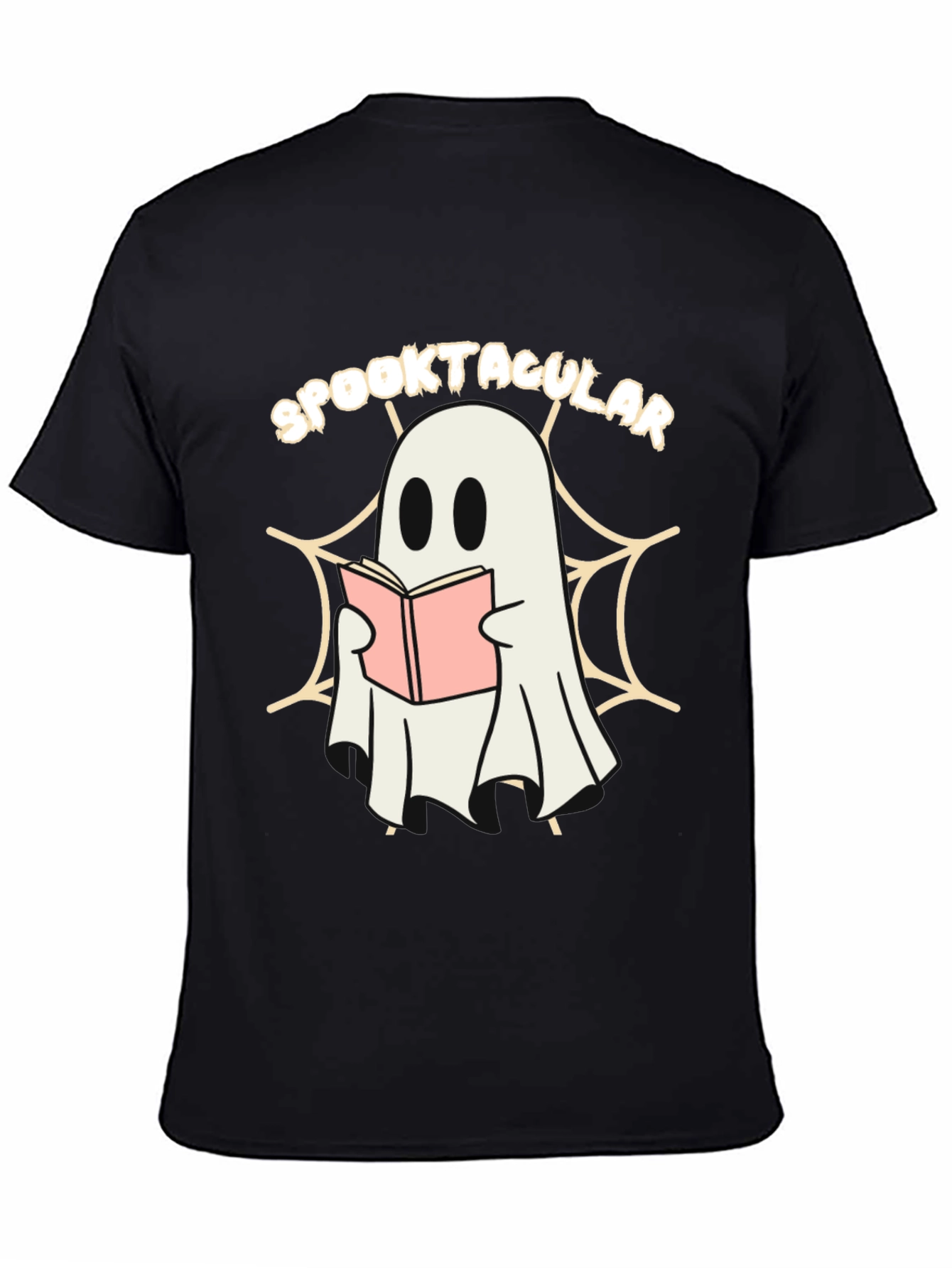 Black Spooktacular Ghost Reading Book T-Shirt view 4