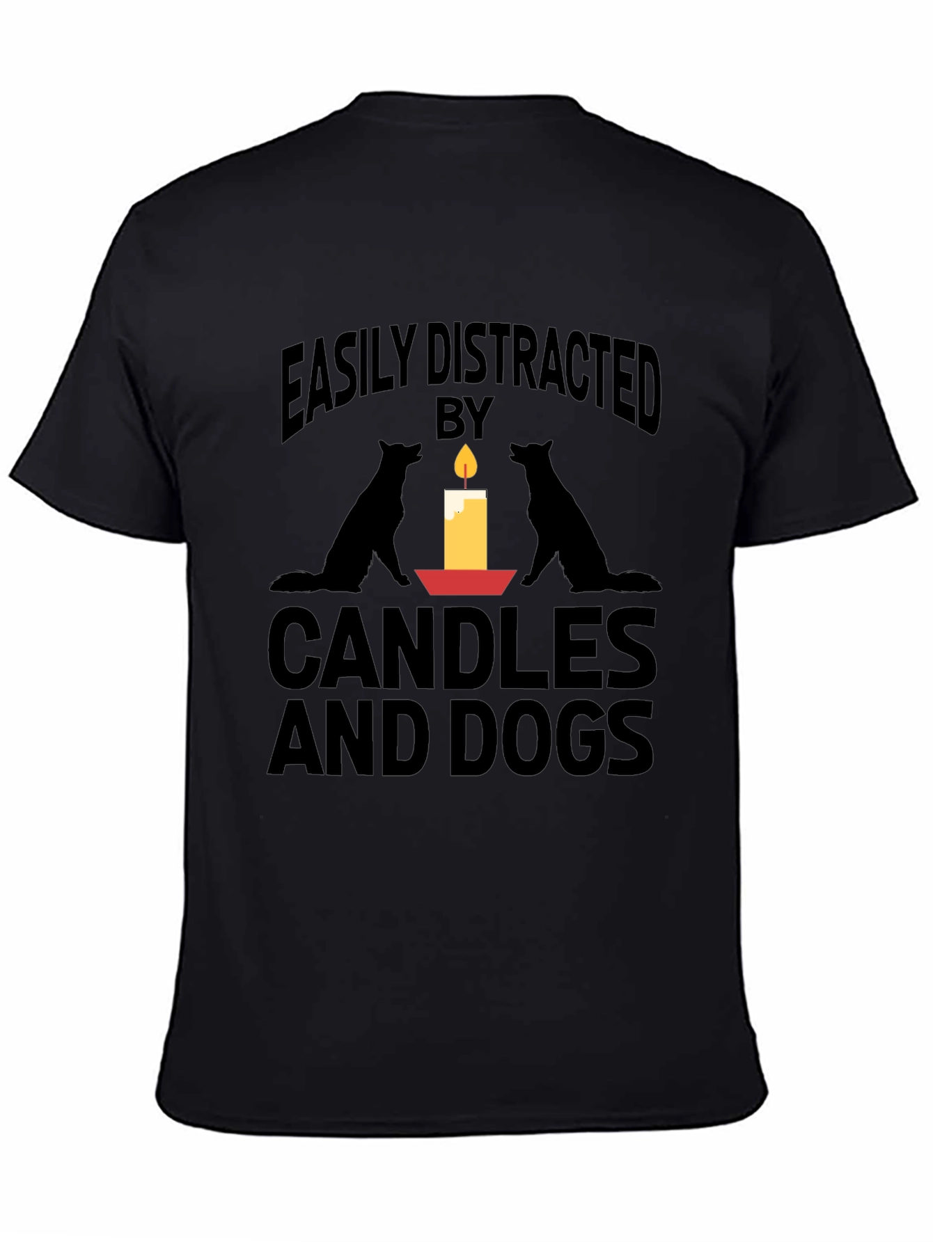 Black Easily Distracted By Candles And Dogs T-Shirt view 4