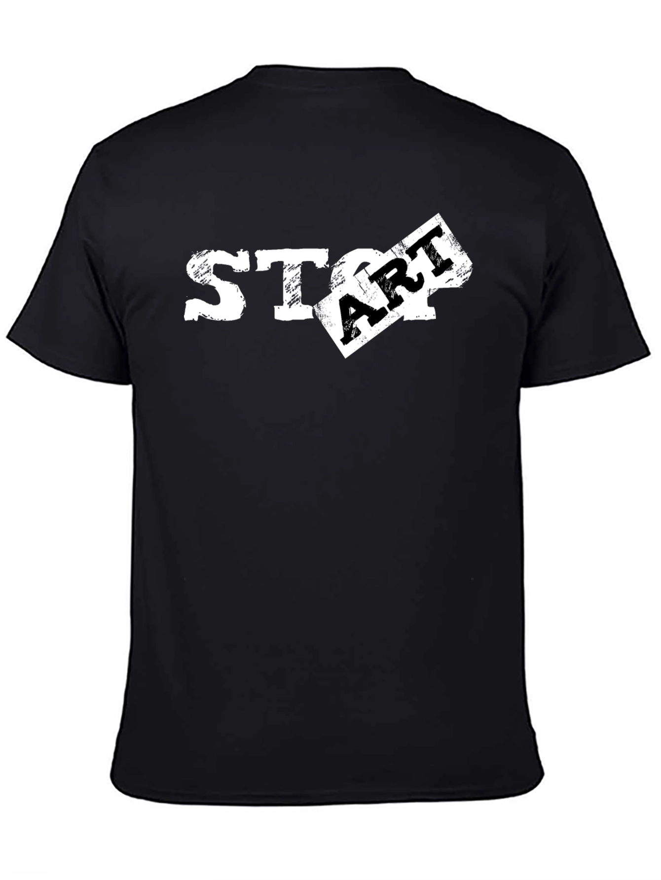 Black Distressed START Graphic Tee - Black Cotton T-Shirt view 4