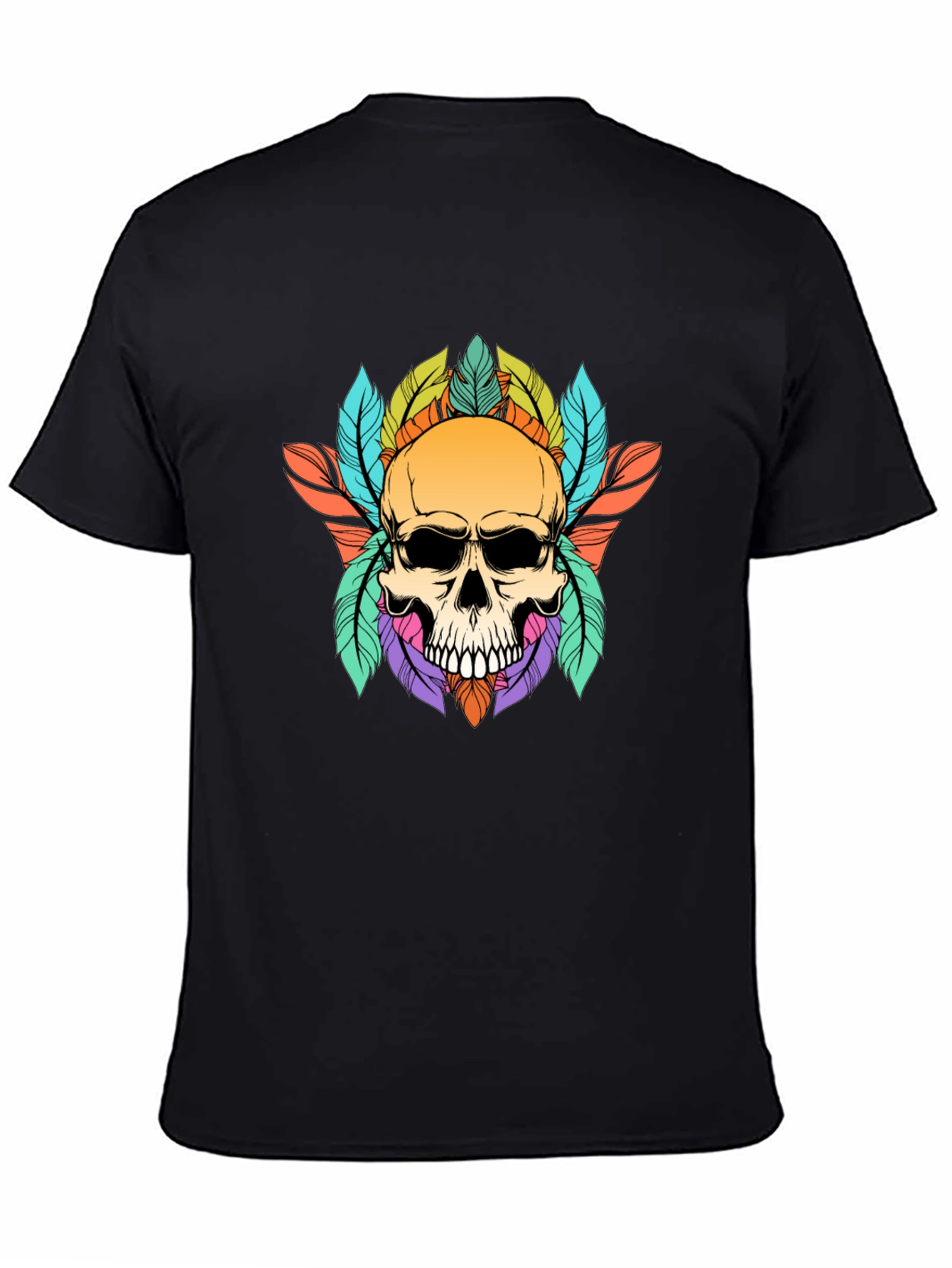Black Skull & Feathers Graphic Black T-Shirt view 4