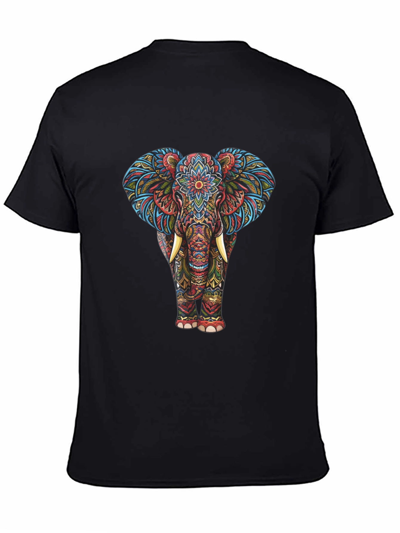 Black Elephant Mandala Graphic Tee - Black view 4