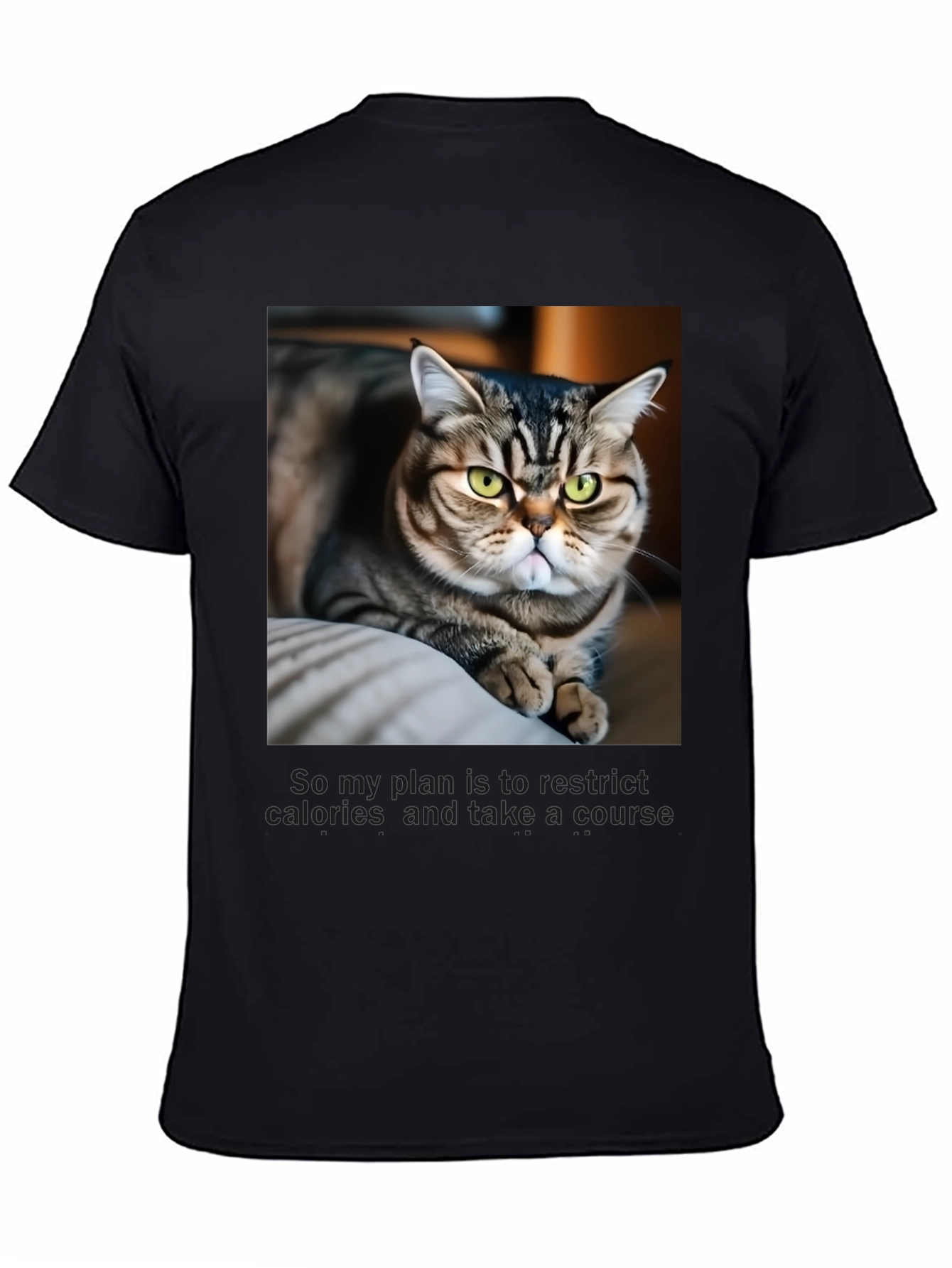 Black Funny Cat Graphic T-Shirt - Unisex Black Tee view 4