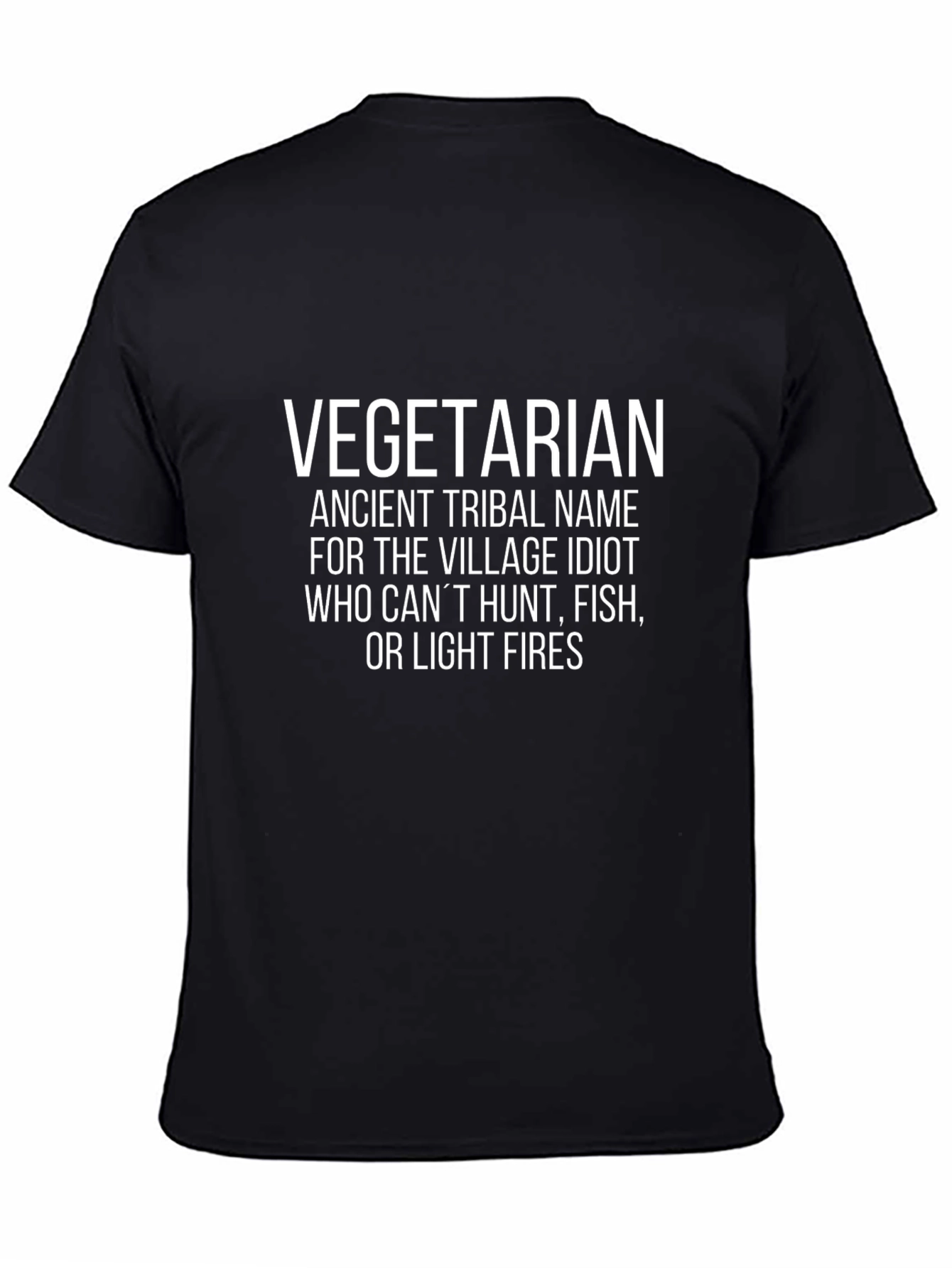 Black Vegetarian Humor T-Shirt - Village Idiot Edition view 4