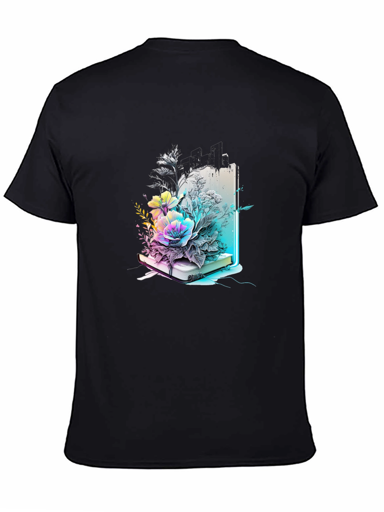 Black Floral Bookworm Tee - Artistic Graphic T-Shirt view 4