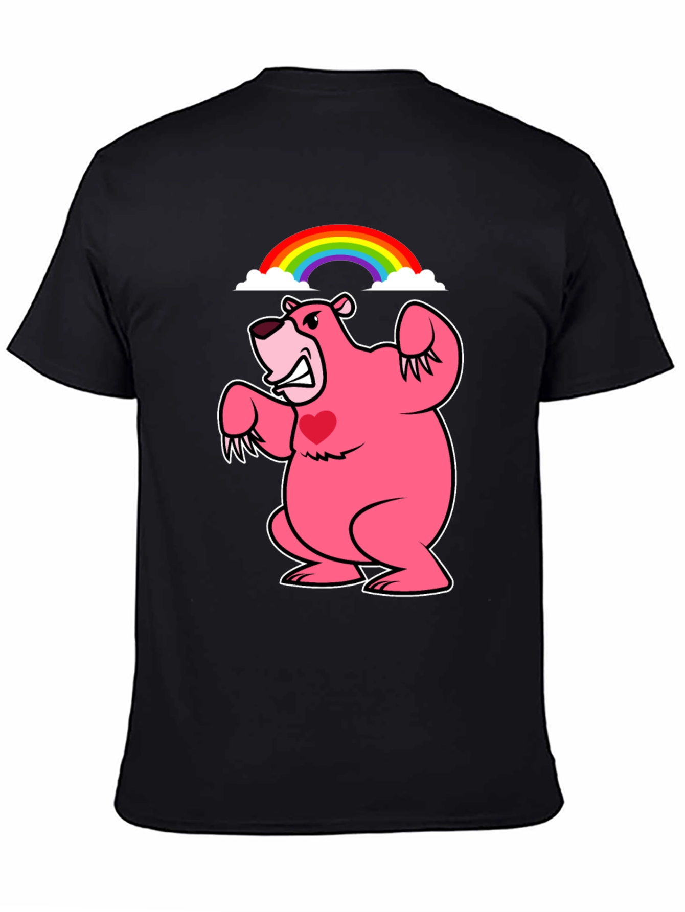 Black Rainbow Bear T-Shirt - Black Crew Neck view 4