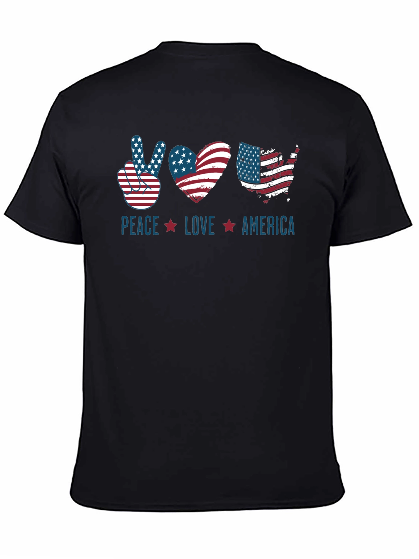 Black Patriotic Peace Love America T-Shirt view 4