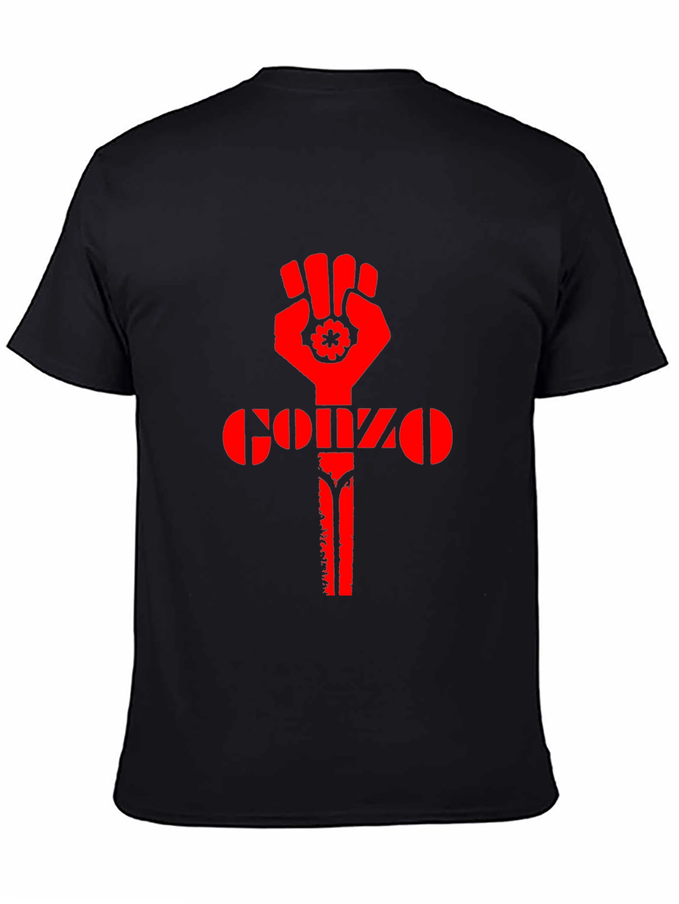 Black Gonzo Fist Black T-Shirt - Red Design view 4