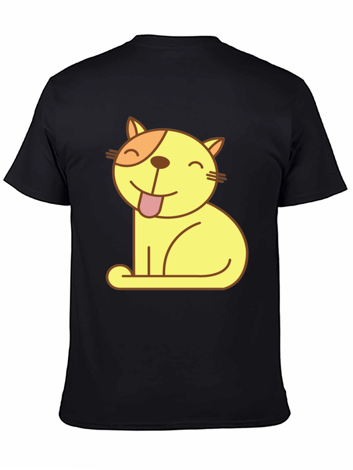 Black Cute Cartoon Cat Black T-Shirt view 4