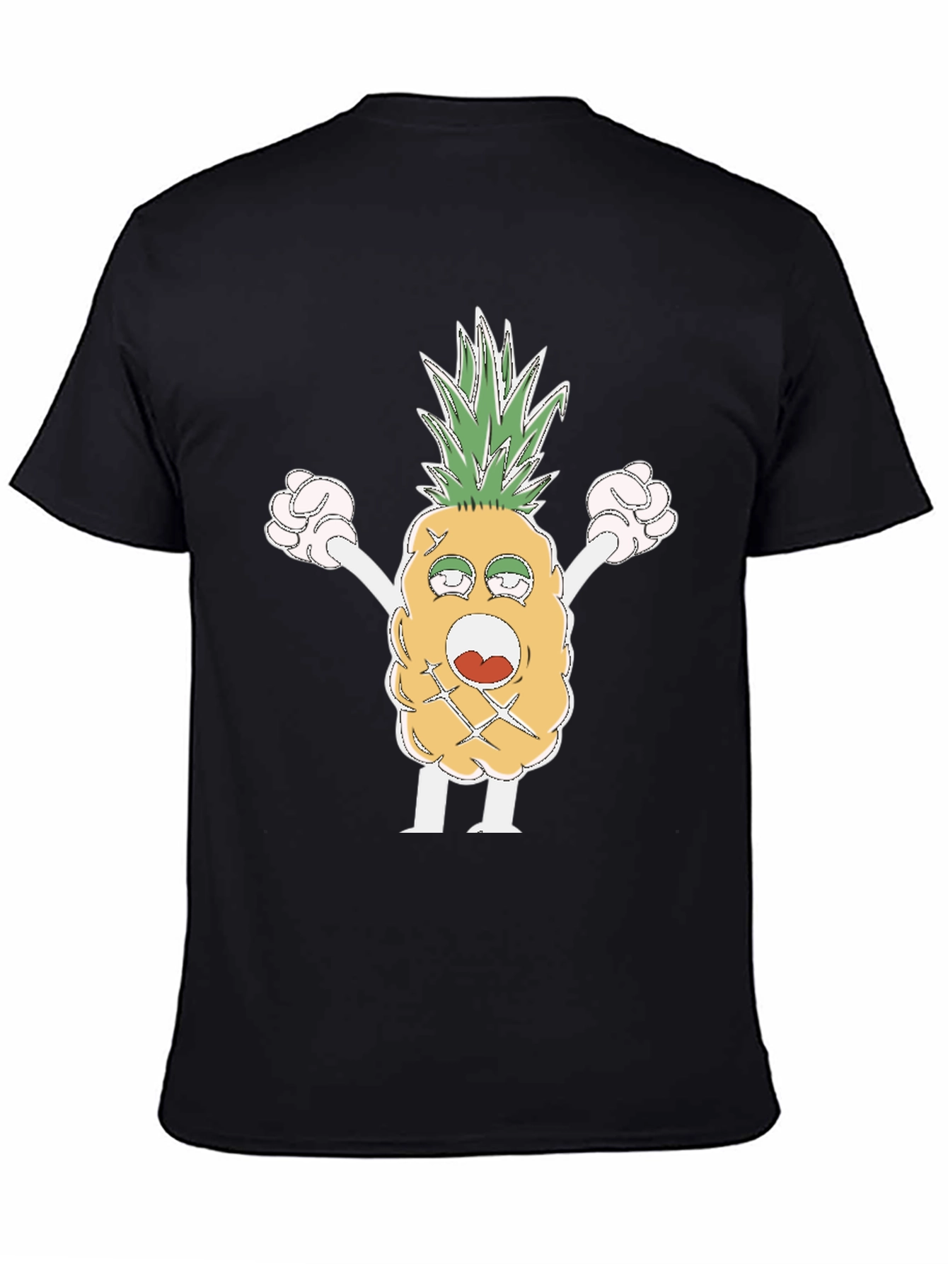 Black Funny Pineapple Cartoon T-Shirt - Black view 4