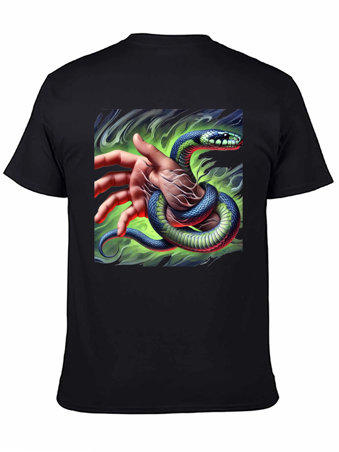 Black Mystic Snake Graphic Tee - Black Cotton T-Shirt view 4