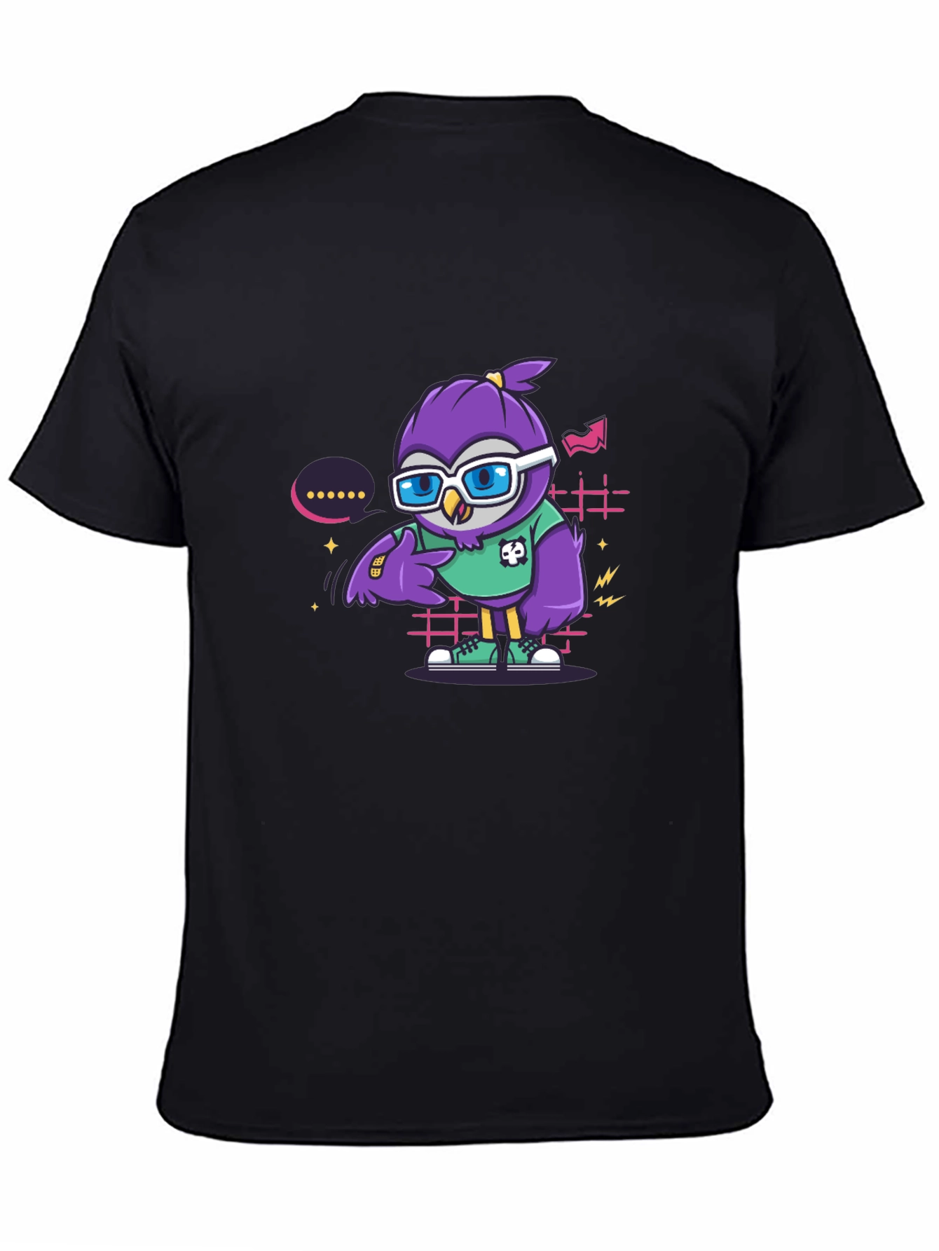 Black Cool Owl Graphic Tee - Trendy Cartoon Style view 4