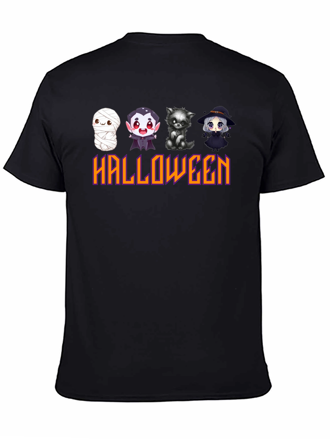 Black Halloween Cartoon Character T-Shirt view 4