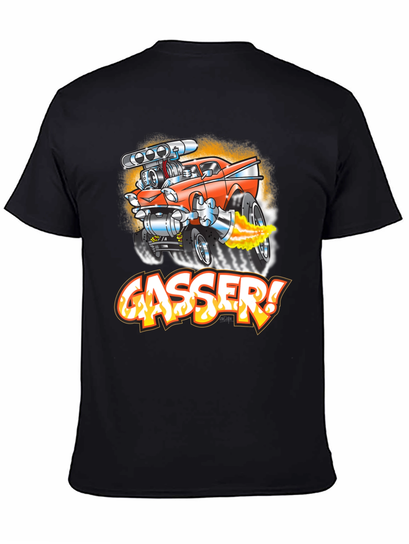 Black Gasser Cartoon Car Graphic T-Shirt view 4