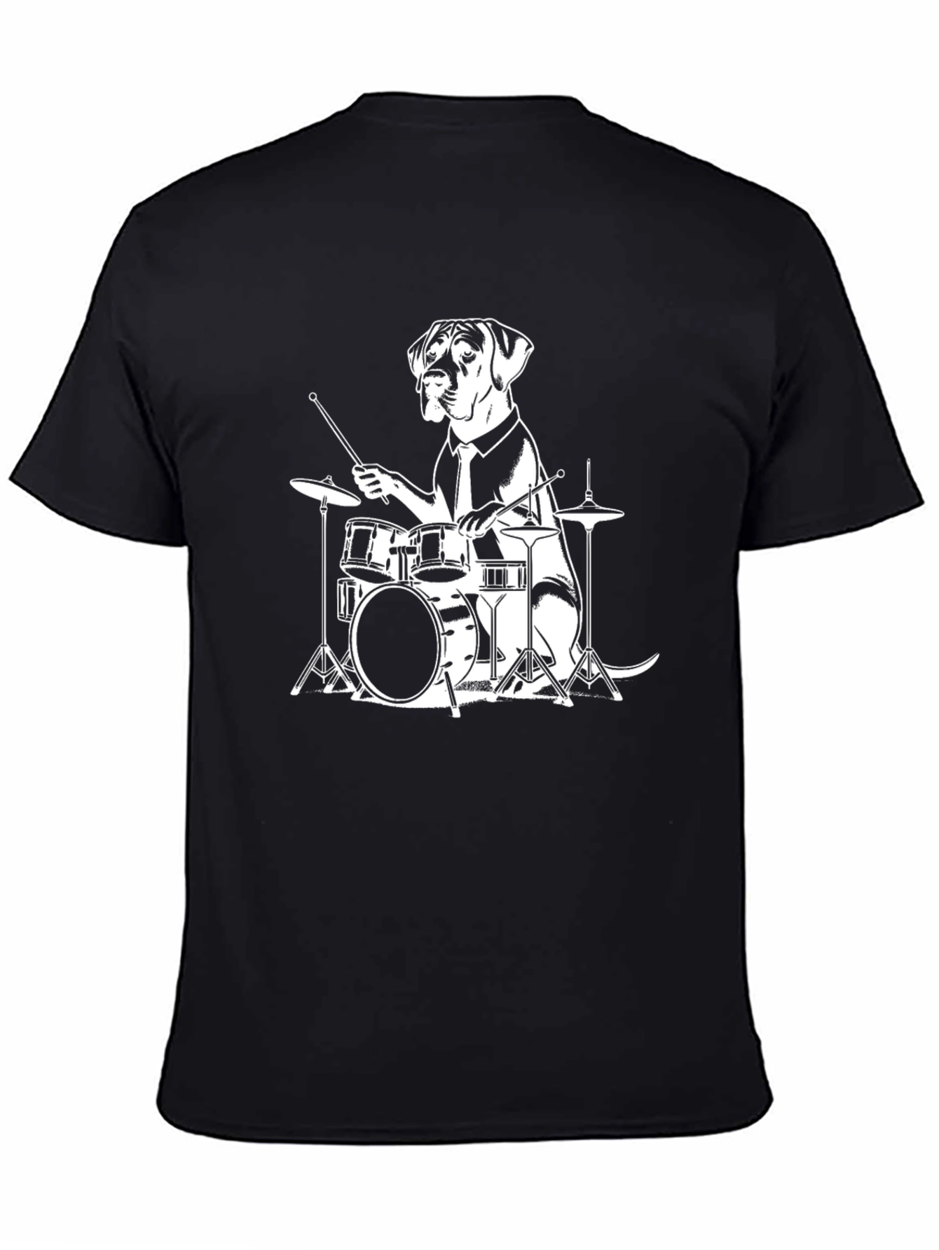 Black Dog Drummer Graphic Tee - Black Cotton T-Shirt view 4