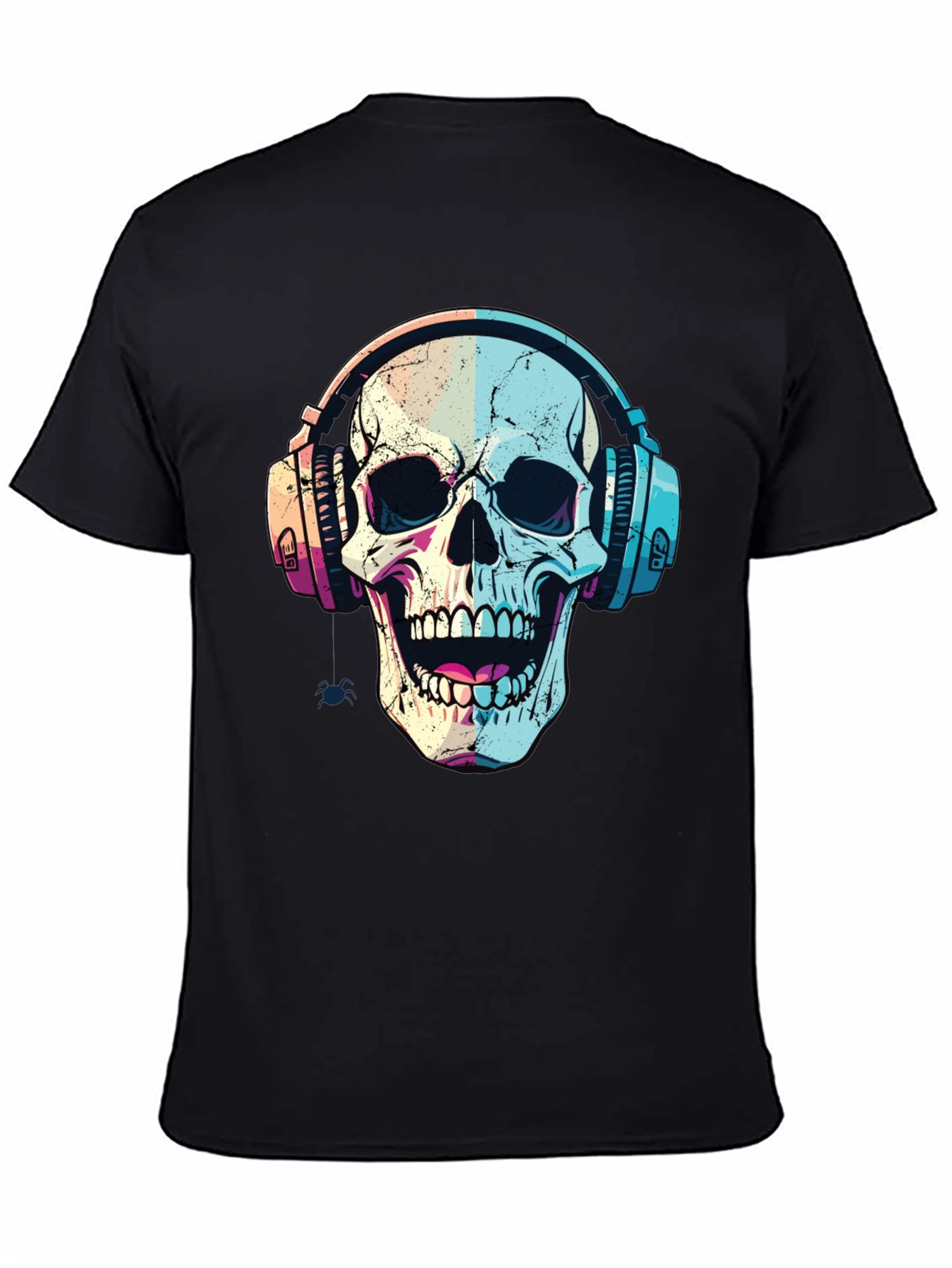Black Skull Headphones Graphic Tee - Cool Music Lover Shirt view 4