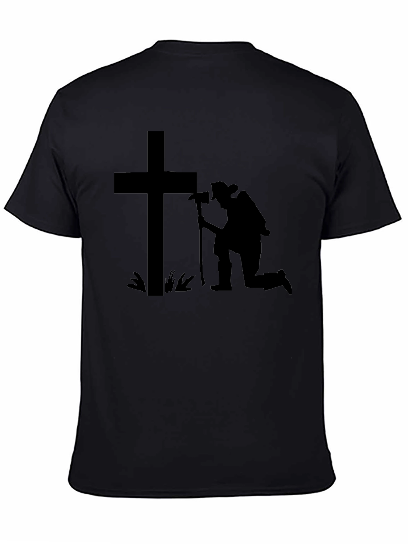 Black Kneeling Firefighter Cross T-Shirt view 4