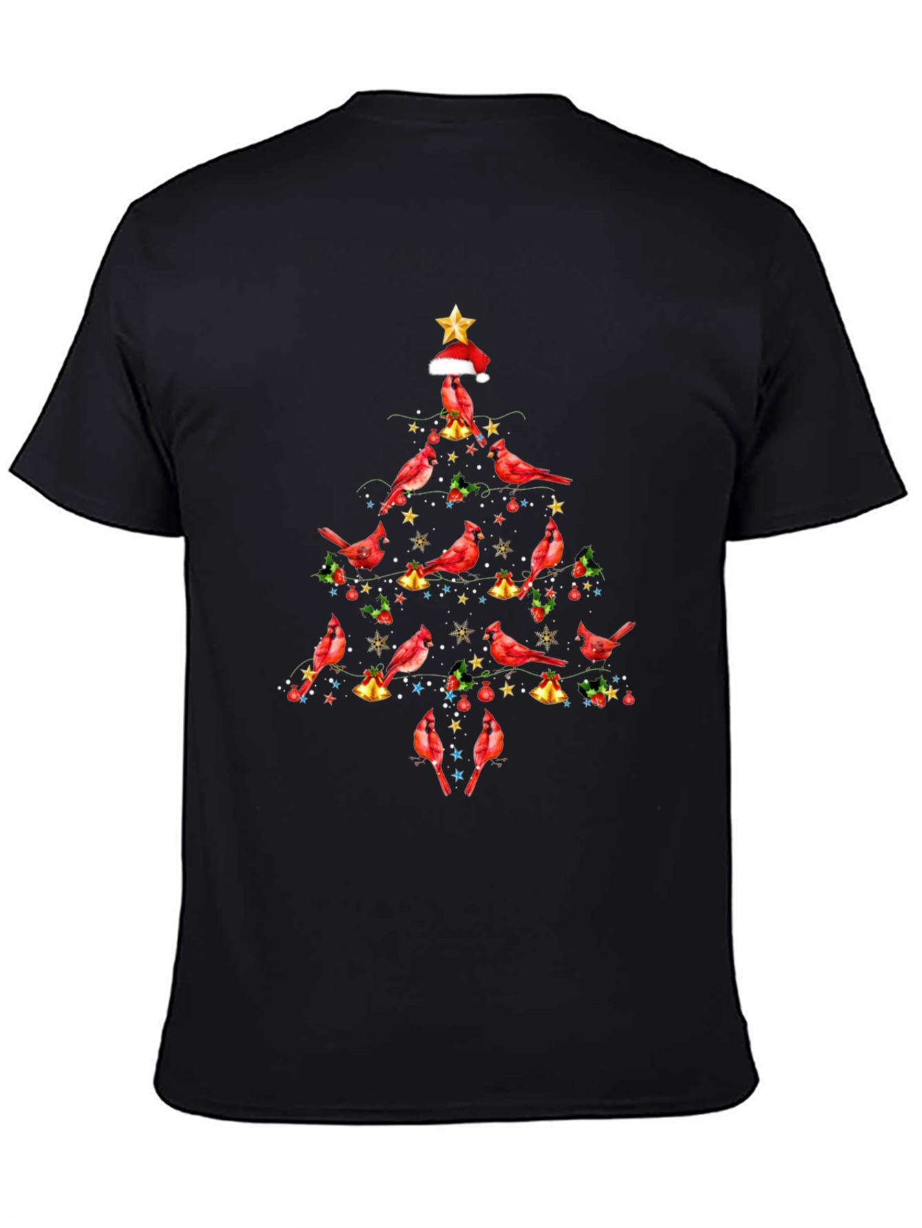 Black Cardinal Christmas Tree Graphic Tee view 4