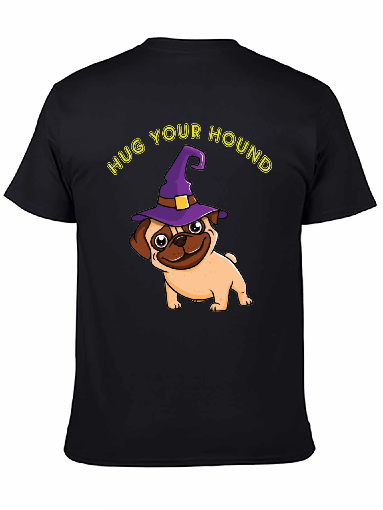Black Hug Your Hound Pug Halloween T-Shirt view 4