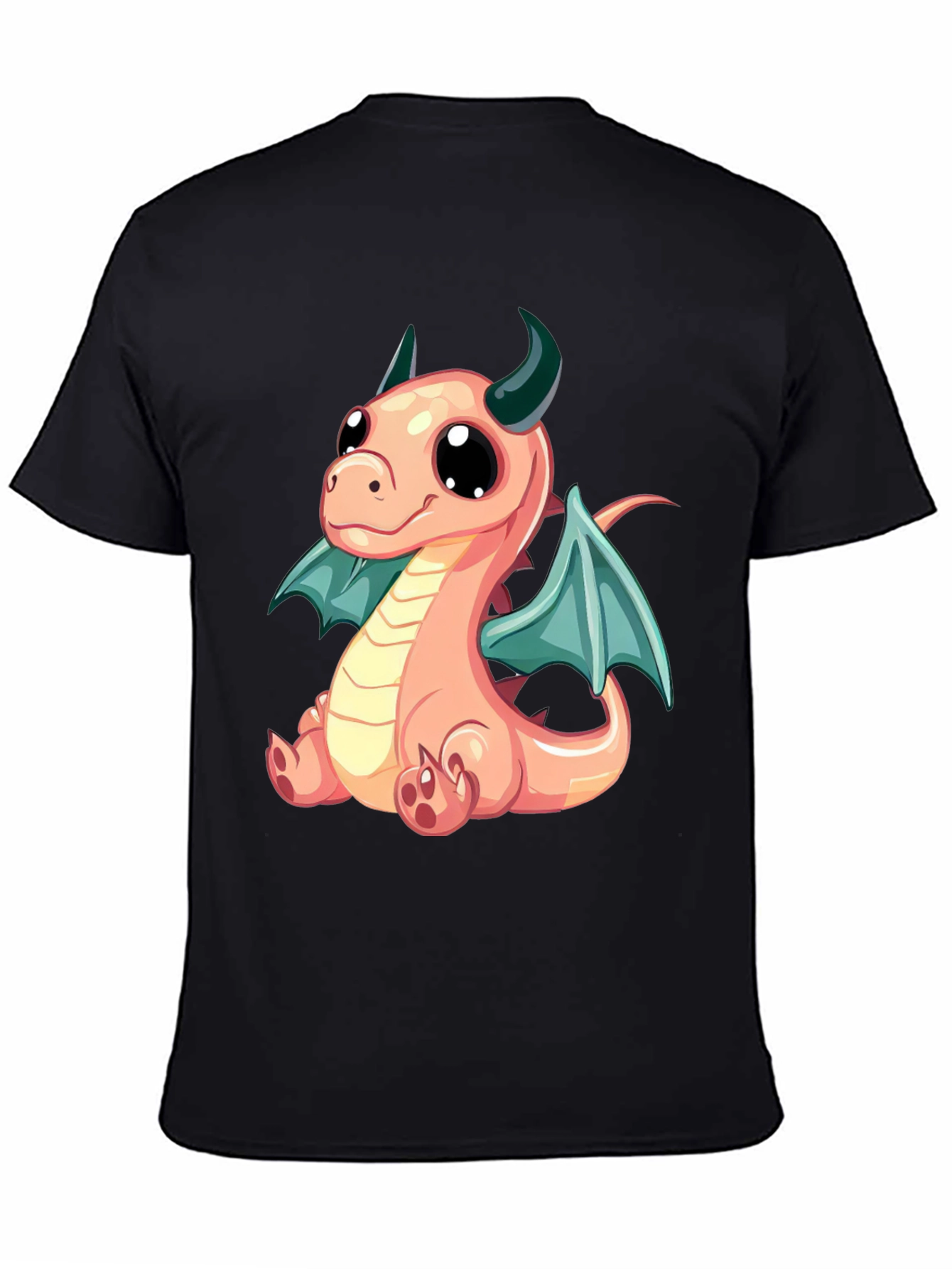 Black Cute Cartoon Dragon Graphic Tee - Black view 4